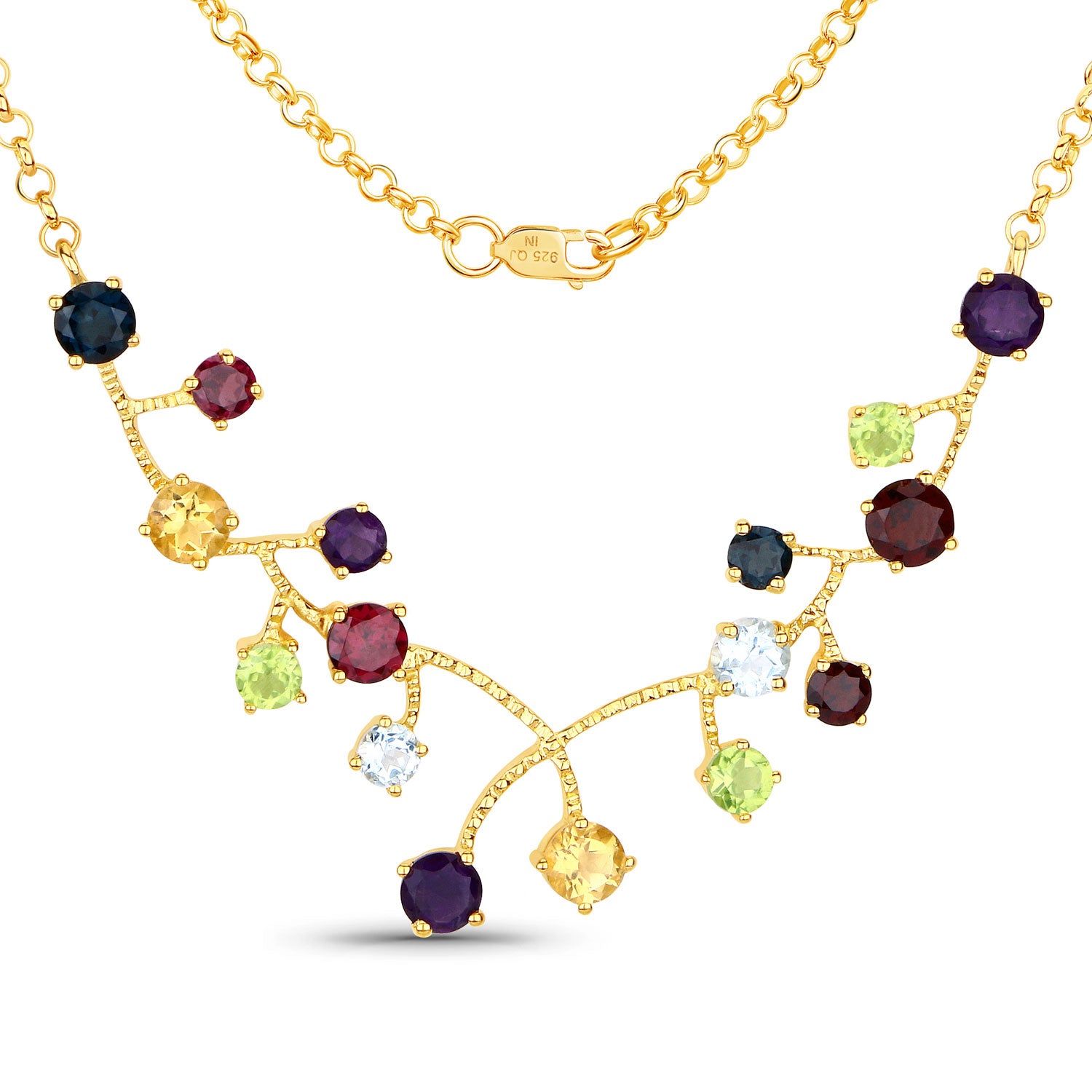 Genuine Multi-Stone BIB Necklace in Sterling Silver - Elegant Statement Jewelry for Women, Perfect for Parties, Weddings & Special Occasions