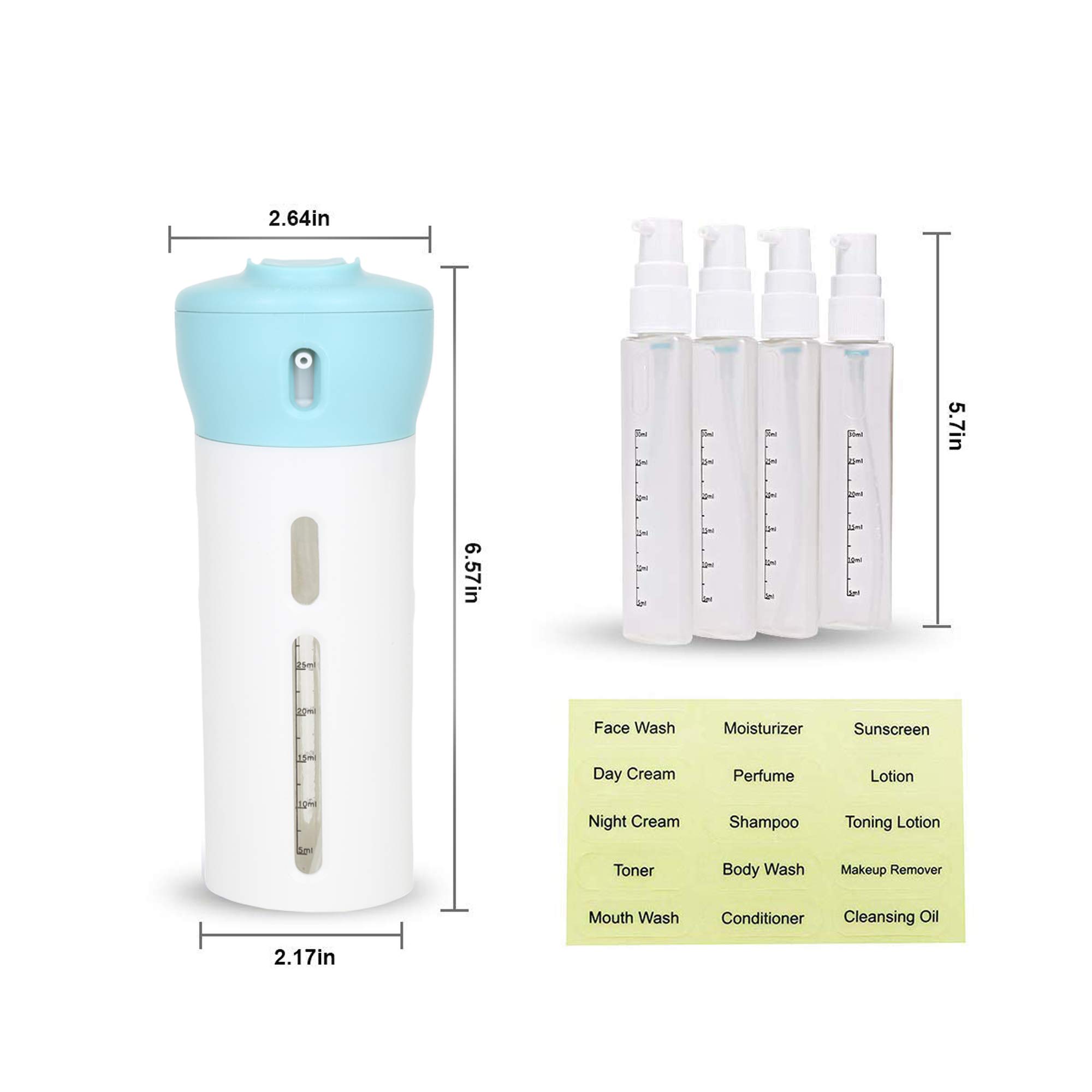 MAPPERZ 4-in-1 Leak-Proof Travel Dispenser Bottle Set - Refillable Shampoo, Lotion, Gel & Sanitizer Containers for Toiletries, Body Wash & Cosmetics | Perfect for Air Travel, Gym, Camping & Daily Skincare Routine (Pack of 1)