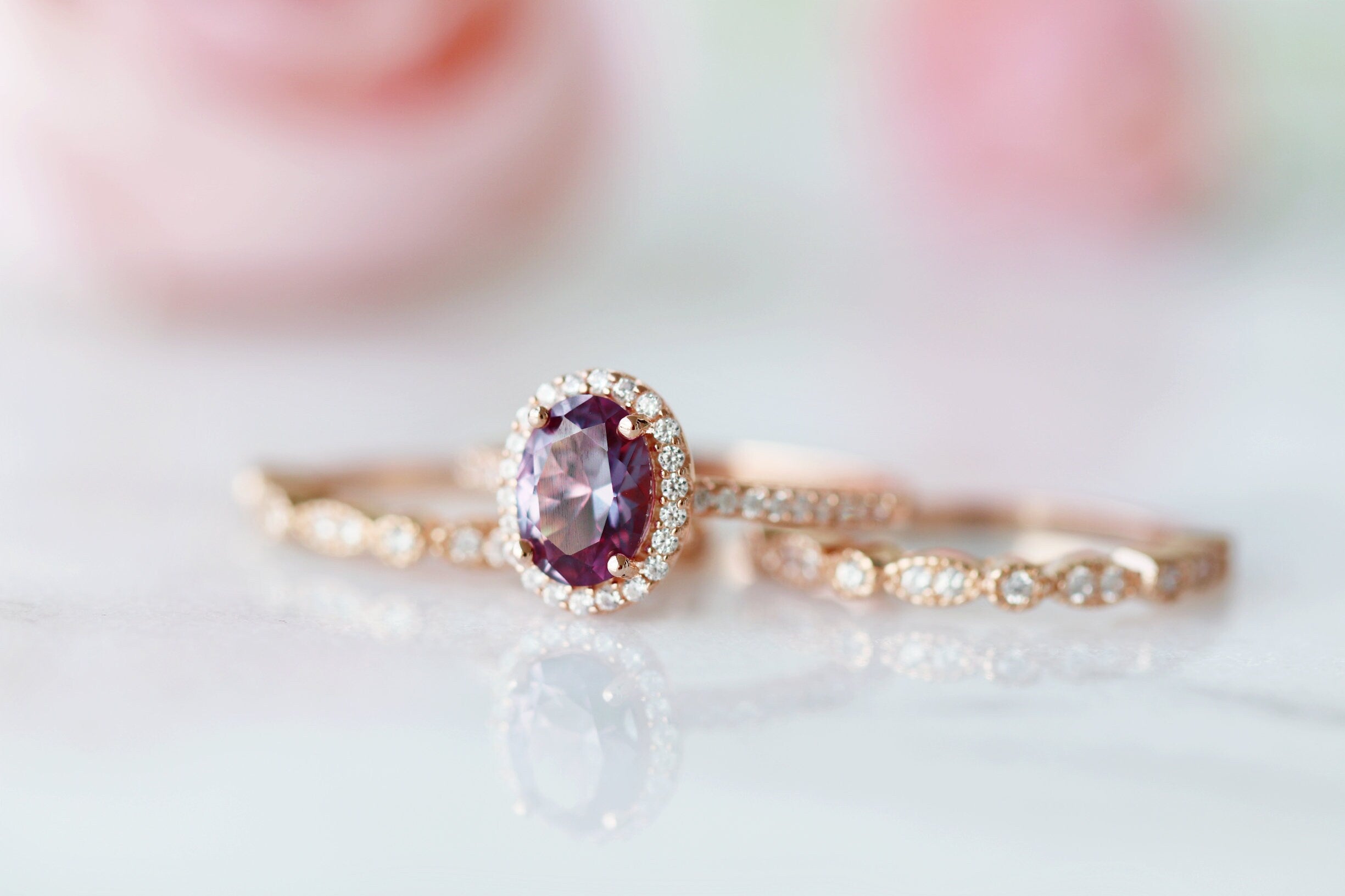 14K Rose Gold Vermeil Iris Alexandrite Ring – Elegant Gemstone Jewelry for Women, Perfect for Weddings, Anniversaries & Special Occasions