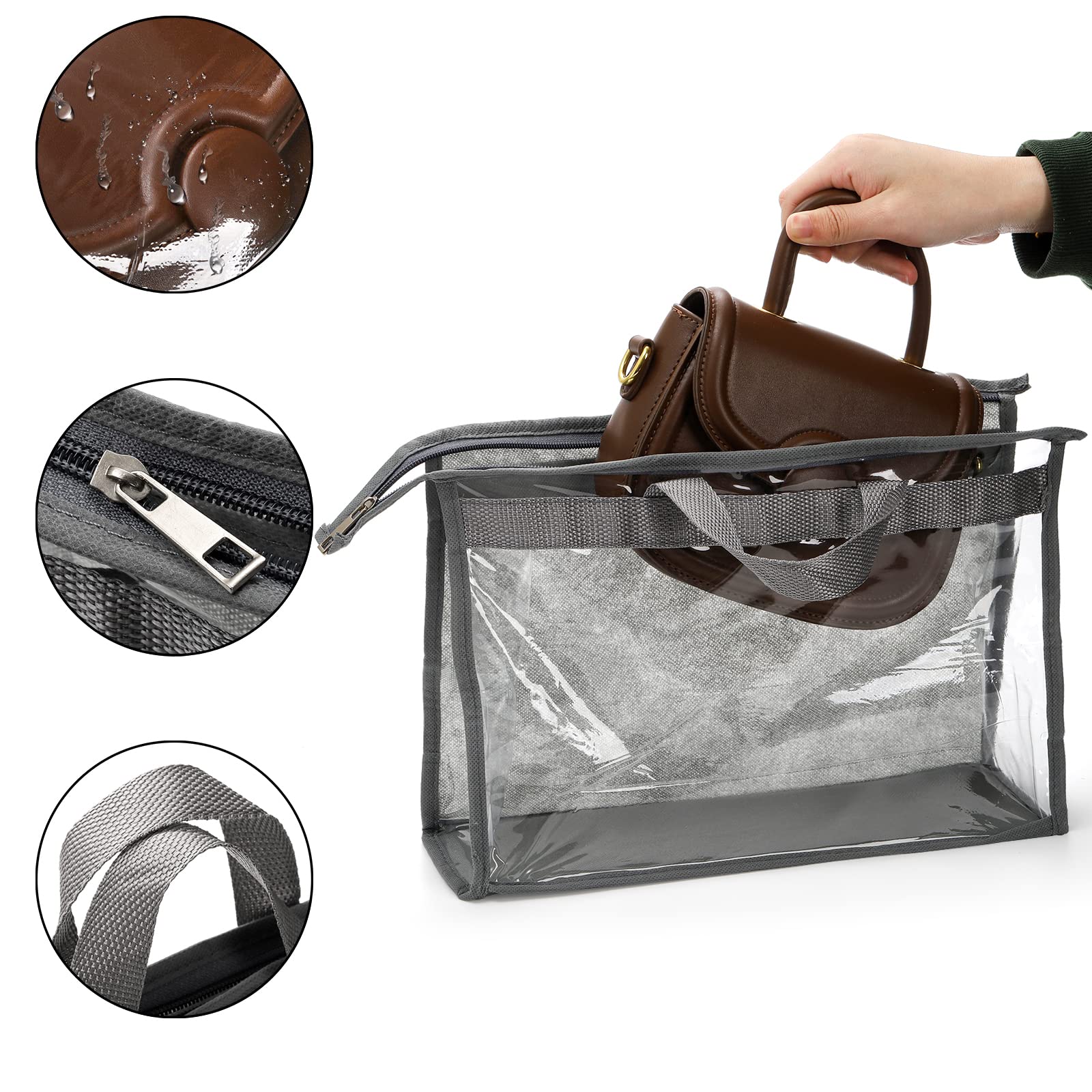 Peohud 12 Pack Clear Dust Bags for Handbags - Zippered Purse Protector Storage Organizer with Handle, Hanging Closet Dust Cover for LV, Gucci, Chanel | Perfect for Travel, Home Organization & Luxury Bag Protection
