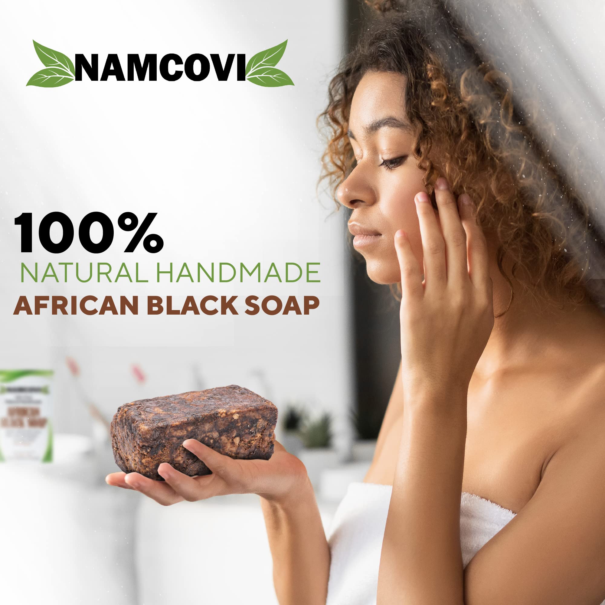 Raw African Black Soap Bar - 100% Pure Natural Authentic Black Soap (1.1 lbs) for Acne, Eczema & Skin Detox - Perfect for Sensitive Skin & Daily Cleansing Routine