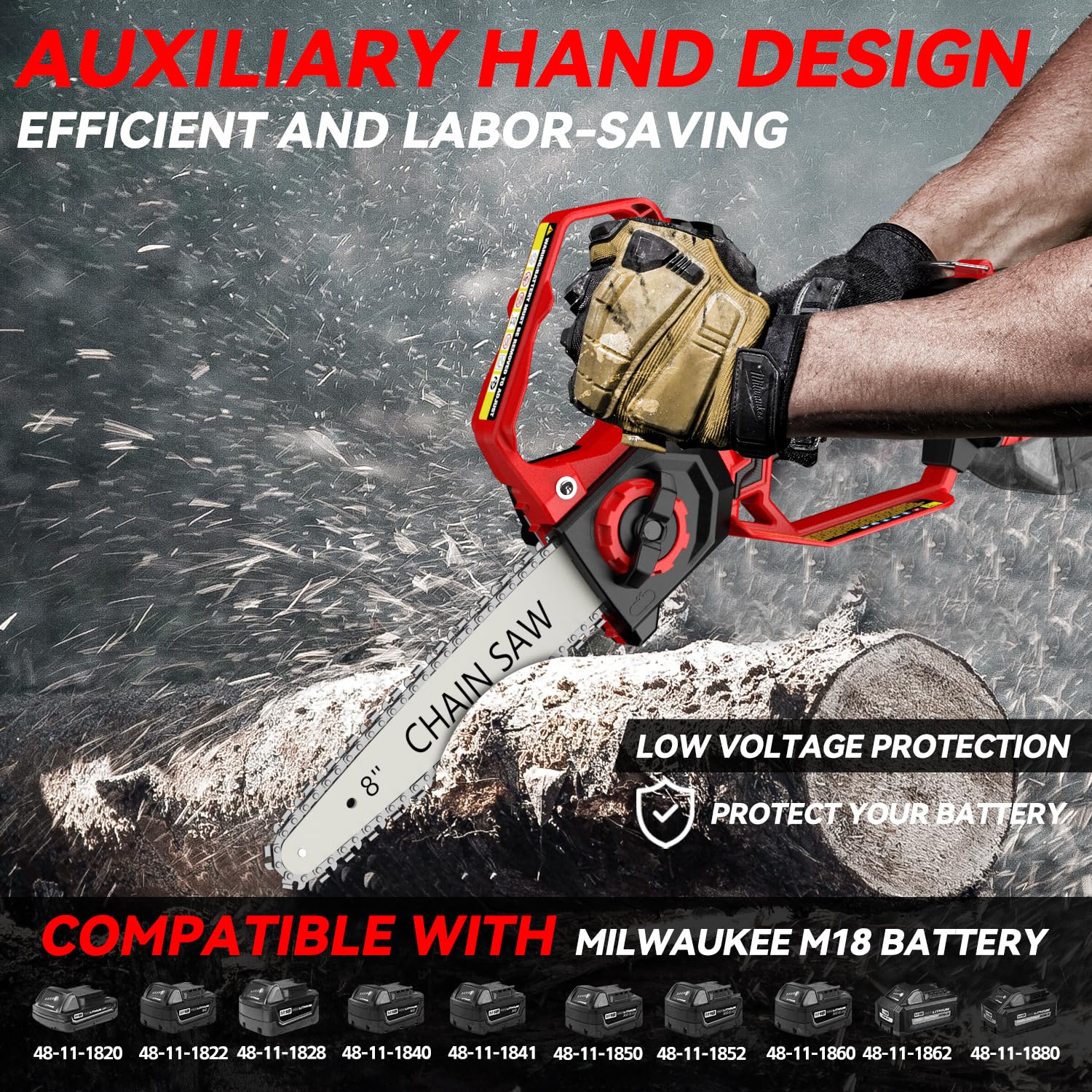 Milwaukee M18 Battery Mini Chainsaw - 8-Inch & 6-Inch 2-in-1 Cordless Electric Chainsaw with Brushless Motor & Auto-Oiler | 800W Handheld Chainsaw for Tree Pruning, Wood Cutting, Yard Work & DIY Projects (Battery Not Included)