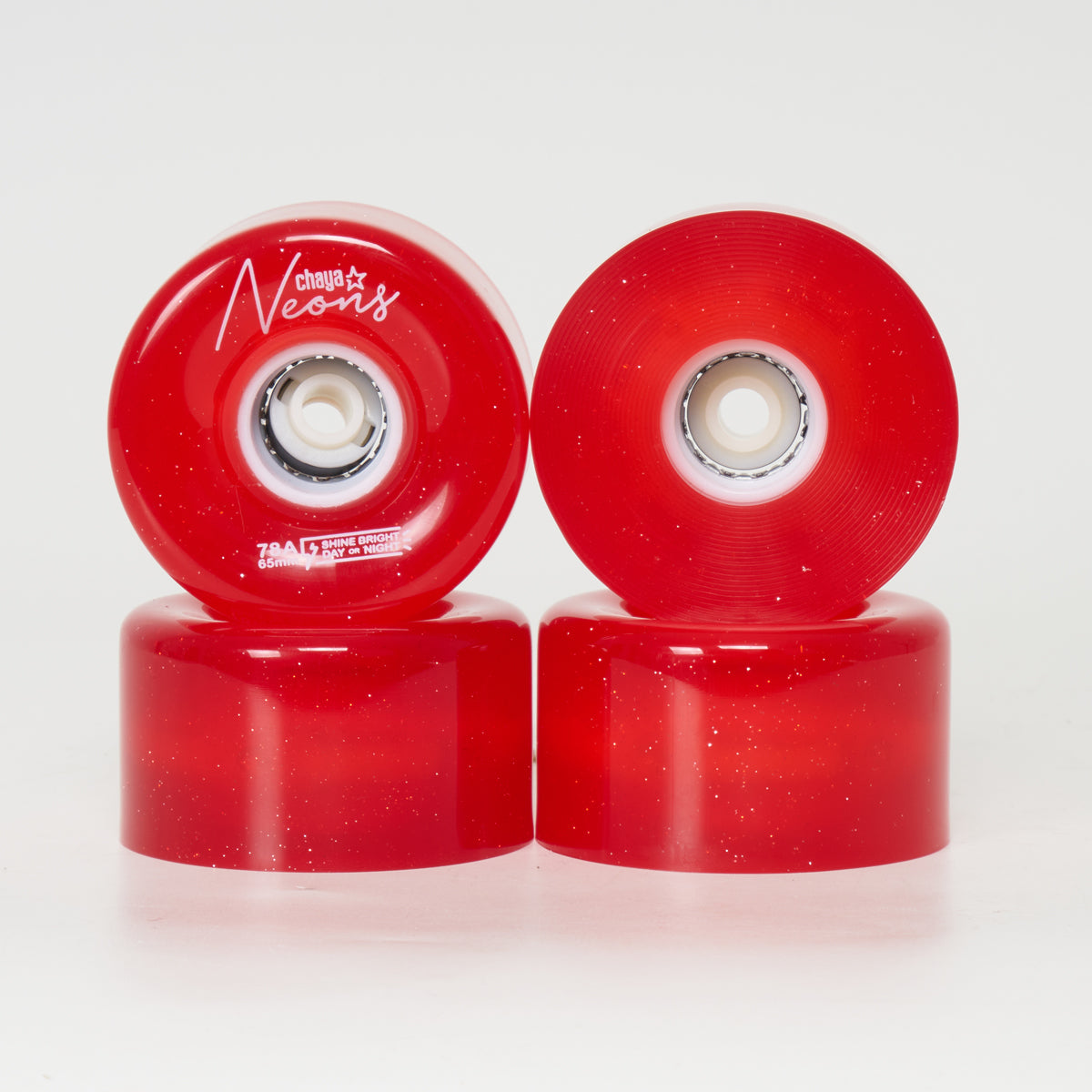 Chaya LED 65mm 78a Skateboard Wheels - Red Glitter Light Up Wheels for Night Skating & Outdoor Fun