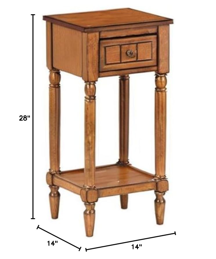 Pemberly Row Walnut Wood Accent End Table with Single Drawer - Traditional Style Nightstand for Bedroom, Living Room & Office