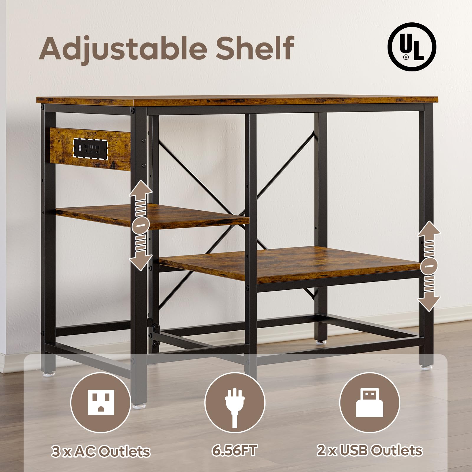 Bestier 40-50 Gallon Fish Tank Stand with Power Outlet - 36x19 Inch Heavy Duty Metal Aquarium Stand for Reptiles & Fish Tanks - 6-Leg Design with 3-Tier Adjustable Storage Shelves - 660LBS Weight Capacity - Perfect for Living Room, Bedroom or Office Decor