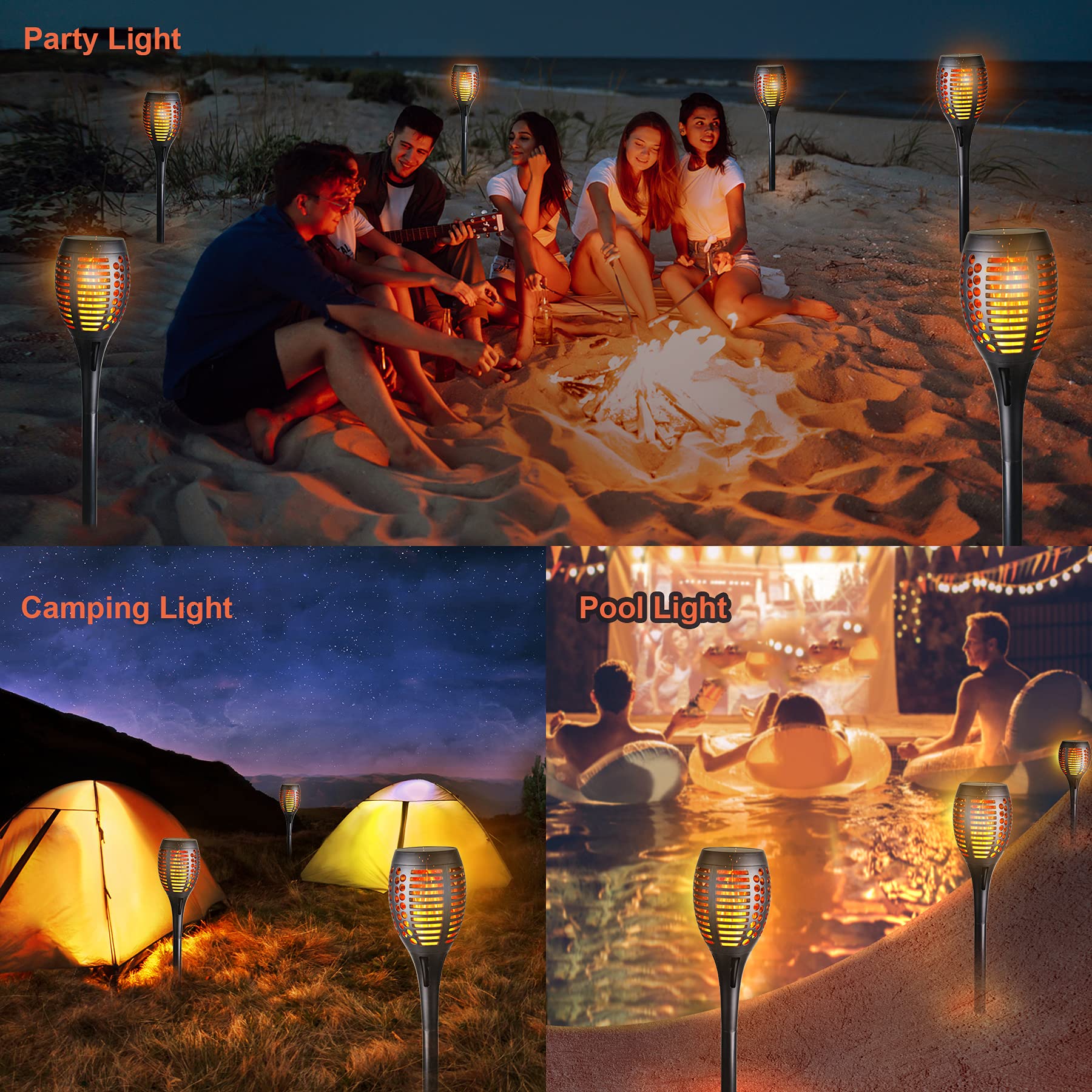 Solar Torch Lights Outdoor - 8 Pack Waterproof Flickering Flame Solar Lights for Garden, Patio, Driveway - Perfect for Backyard, Pathway & Landscape Lighting
