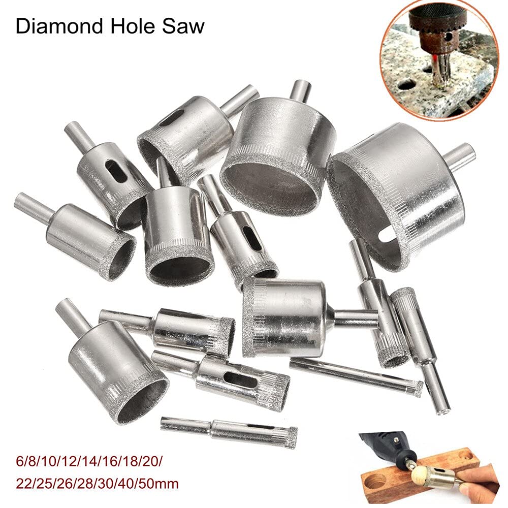 15Pcs 6-50mm Diamond Hole Saw Drill Bit Set - 100 Grits for Tile, Ceramic, Glass & Marble - Professional Masonry Drilling Tools for Home Renovation & DIY Projects