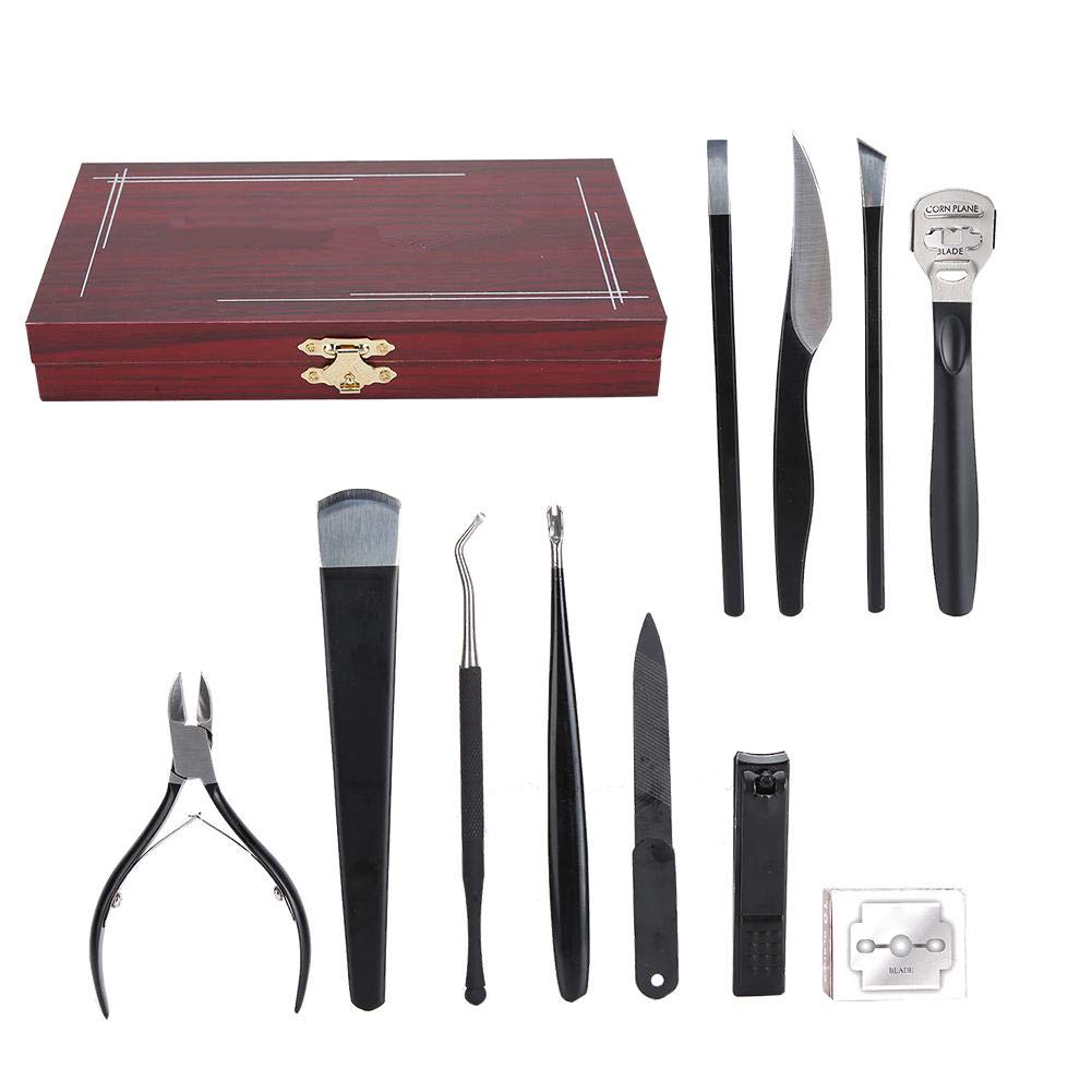 11-Piece Stainless Steel Cuticle Care & Manicure Tool Kit with Wooden Storage Box - Dead Skin & Callus Remover for Professional Nail Care at Home or Salon