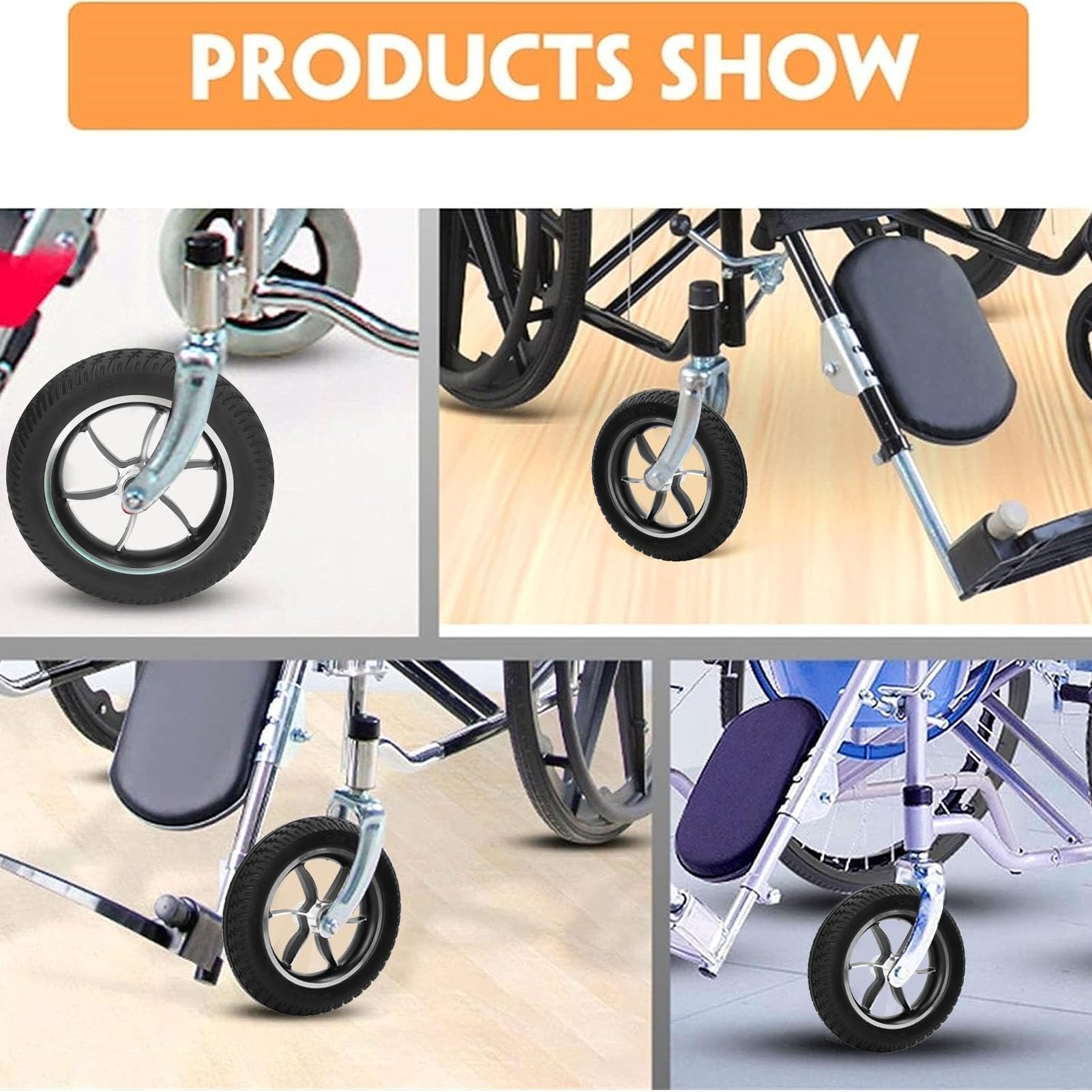 10 Inch Non-Slip Polyurethane Wheelchair Wheels - Durable Mobility Walker Tires for Smooth Movement - Ideal for Indoor/Outdoor Use on Hard Floors & Pavement