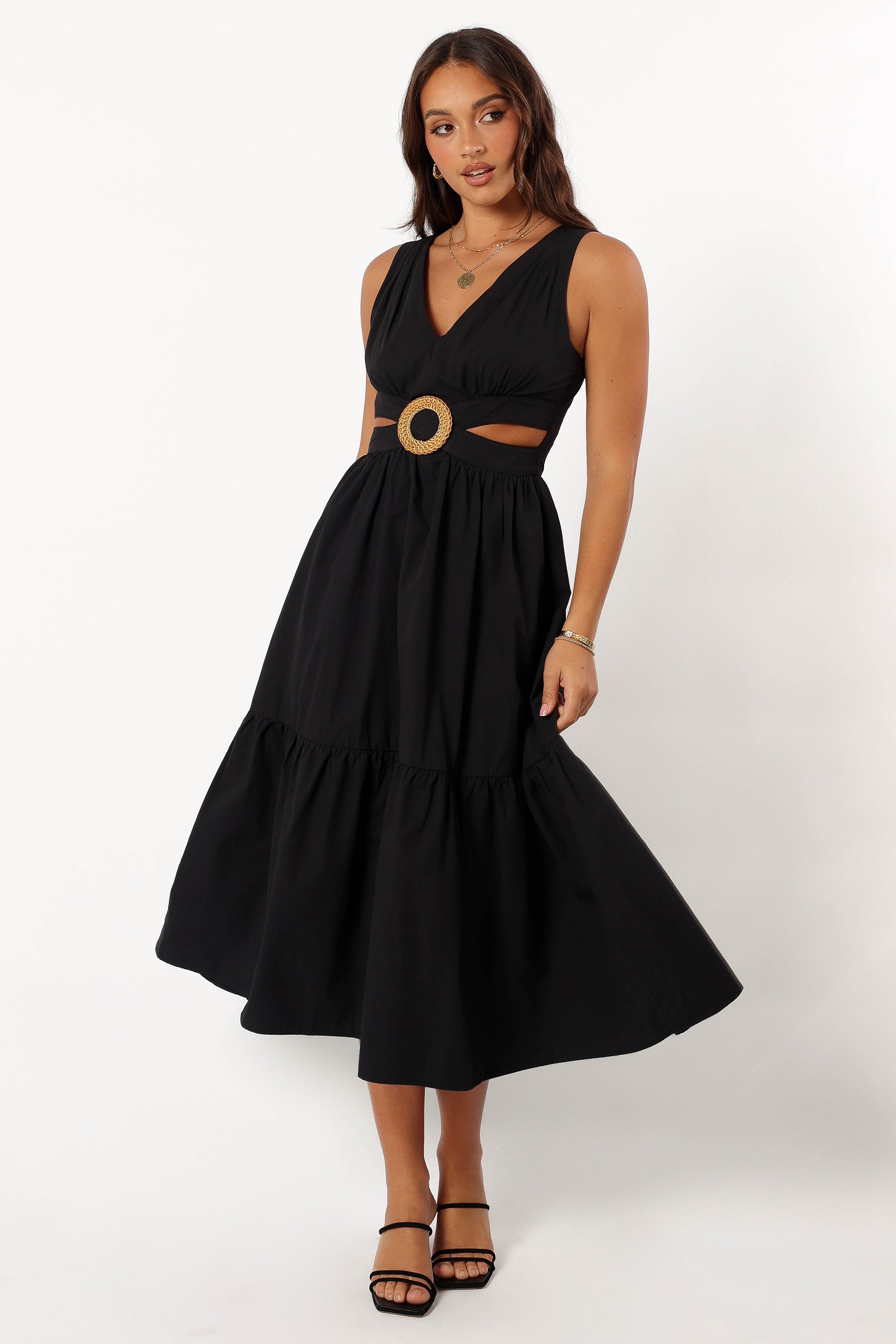 Carmella Midi Dress for Women - Elegant Black Flowy Summer Dress for Casual Wear, Office & Date Night | Plus Size Options Available