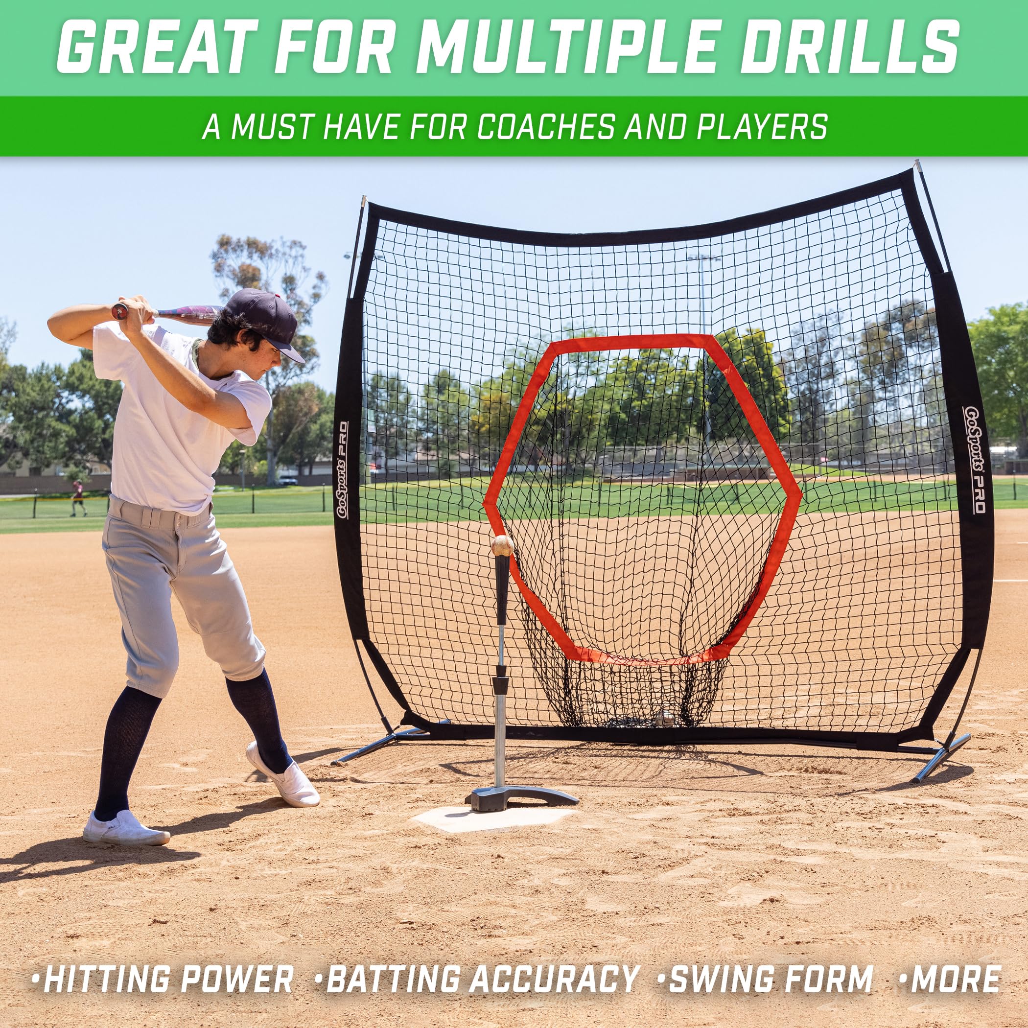GoSports Pro Baseball & Softball Batting Tee - Adjustable Height Heavy-Duty Tripod Base for Training & Practice | Perfect for Backyard, Field, and Cage Drills