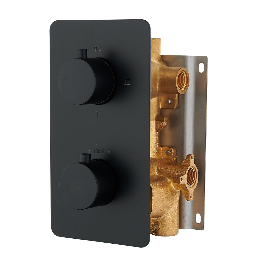 DAX 1054 RD BL Thermostatic Shower Mixer with 2/3 Function Diverter - Round Concealed Valve, Matte Black Finish - Perfect for Modern Bathroom & Spa Shower Installations