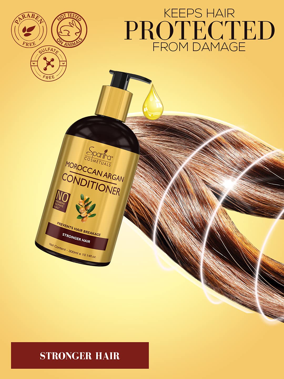 Spantra Moroccan Argan Oil Hair Conditioner with Aloe Vera & Amla Extract - Deep Moisturizing & Hydrating Treatment for Dry, Damaged Hair - Paraben Free, 300ml - Perfect for Daily Hair Care & Salon-Quality Results at Home