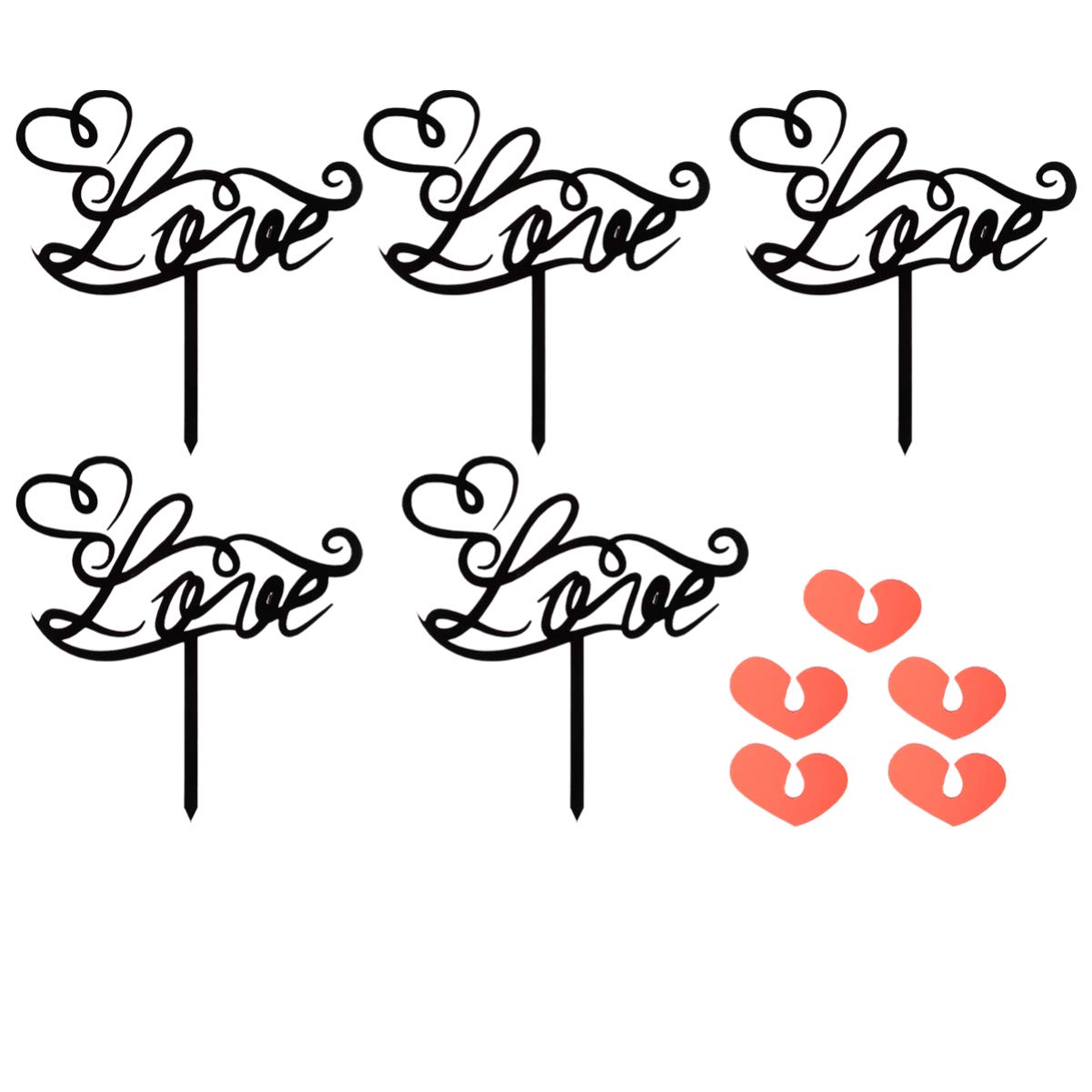 5pcs Valentine's Day Cupcake Picks - Heart-Shaped Acrylic Cake Toppers for Romantic Decorations | Perfect for Wedding, Anniversary, Birthday & Party Desserts