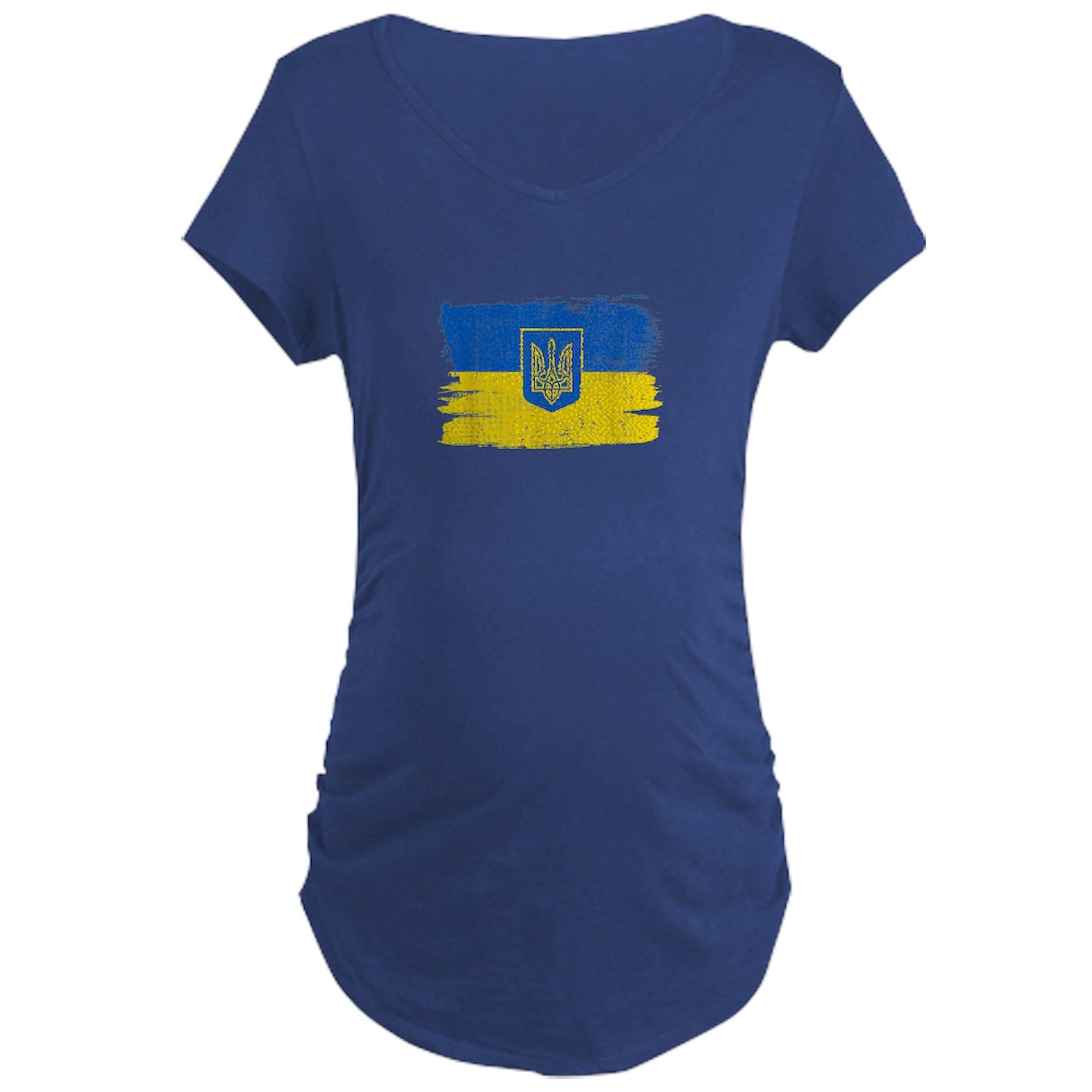 Ukraine Flag Ukrainian Support Maternity T-Shirt for Women - Ruched Side Design for Comfort - Perfect for Pregnancy, Patriotic Events & Casual Wear