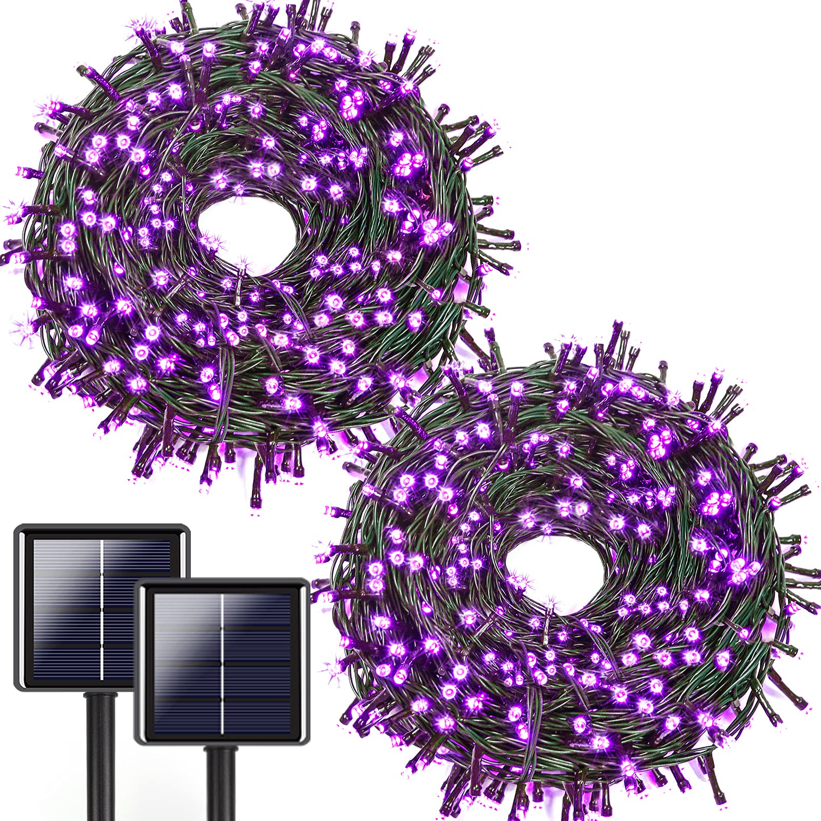 OZS 2-Pack 144FT 400LED Purple Solar Halloween Lights - Waterproof 8 Modes Outdoor String Lights with Green Wire for Garden, Yard, and Halloween Decorations | Perfect for Halloween Parties, Tree Lighting, and Spooky Outdoor Decor