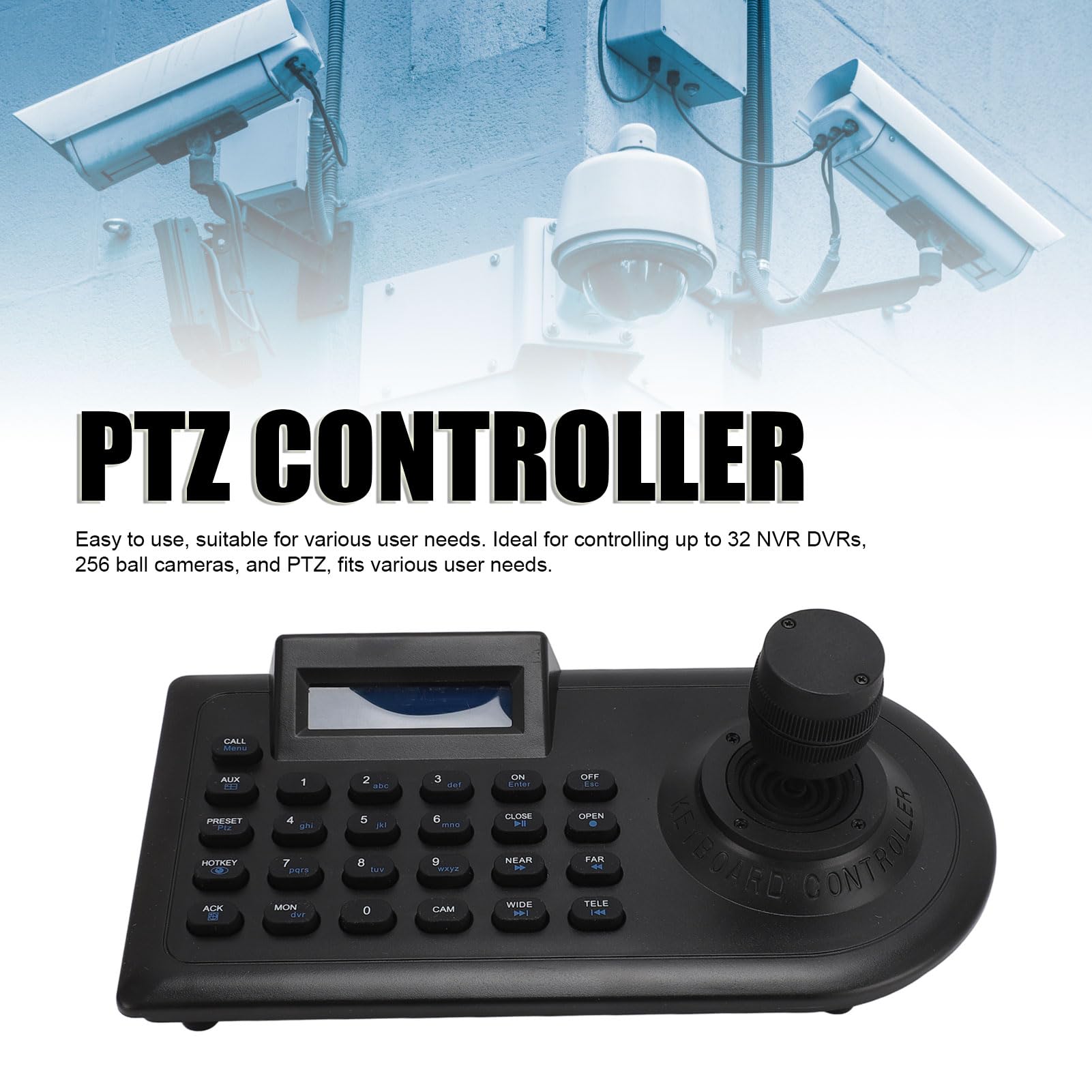 PTZ Camera Controller Keyboard with LCD Screen - 32 DVR 256 Dome Control for Surveillance Systems