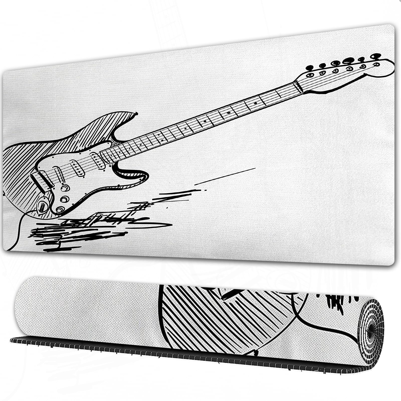 XXL Gaming Mouse Pad with Electric Guitar Design - Non-Slip, Water-Repellent Large Desk Mat for PC Gaming & Office Use - Perfect for Rock Music Lovers and Gamers