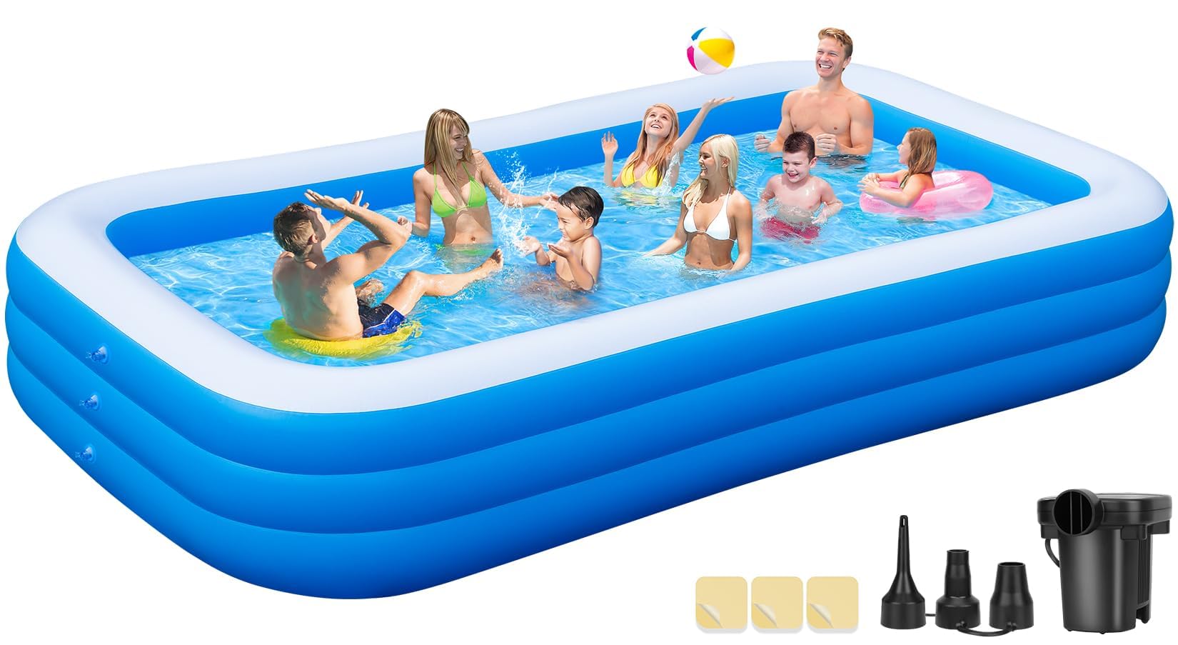 Best Inflatable Swimming Pool with Pump - 130'' x 72'' x 22'' Large Blow Up Pool for Adults & Kids - Durable Thickened Oversized Backyard Inflatable Pool - Perfect for Outdoor Summer Parties, Family Gatherings & Kids Water Play
