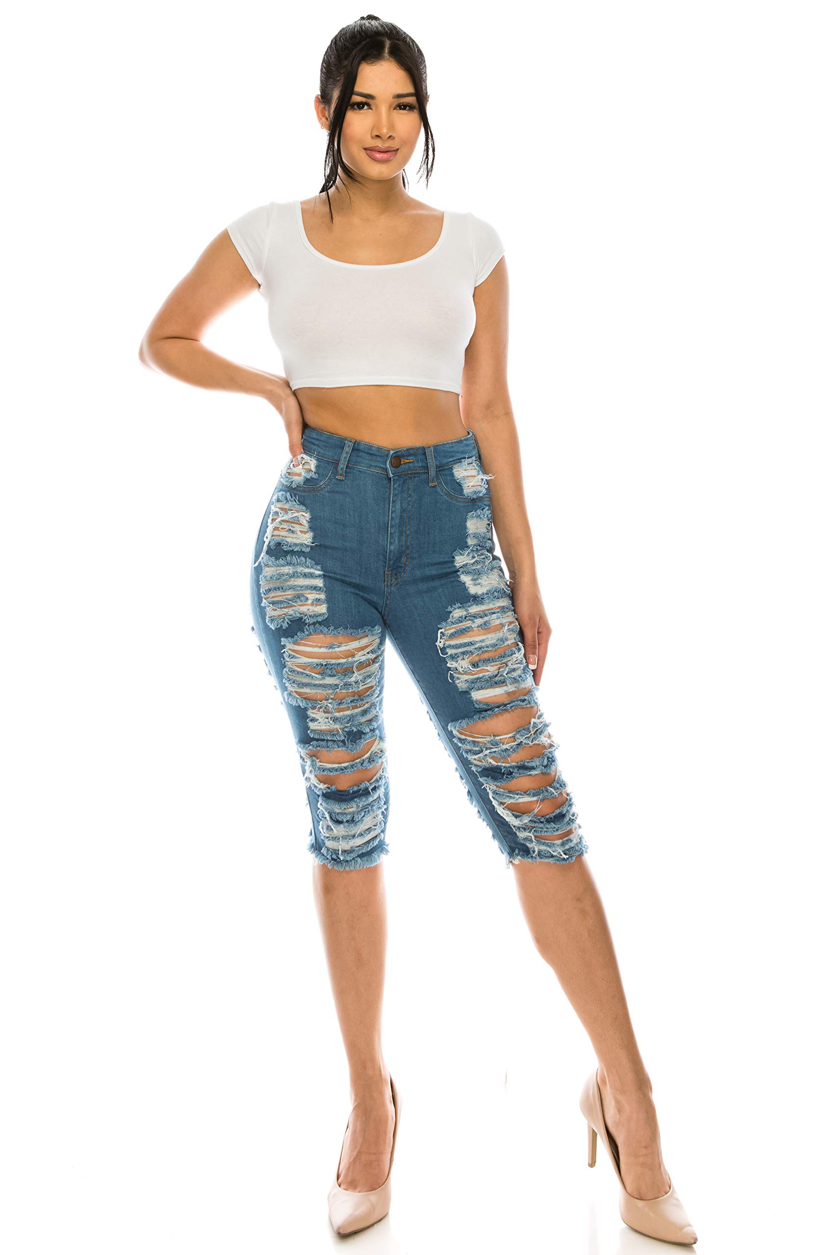 Aphrodite Women's High Waisted Ripped Bermuda Shorts - Distressed Denim Jeans for Summer | Casual Streetwear, Beach Outfits & Fashion Styling
