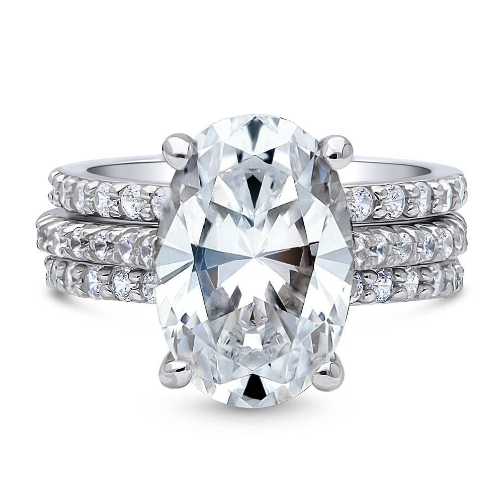 Sterling Silver Solitaire Wedding & Engagement Ring Set for Women - 5.5 Carat Oval Cut Cubic Zirconia CZ, Rhodium Plated, Size 4-10 - Perfect for Proposals, Anniversaries & Special Occasions
