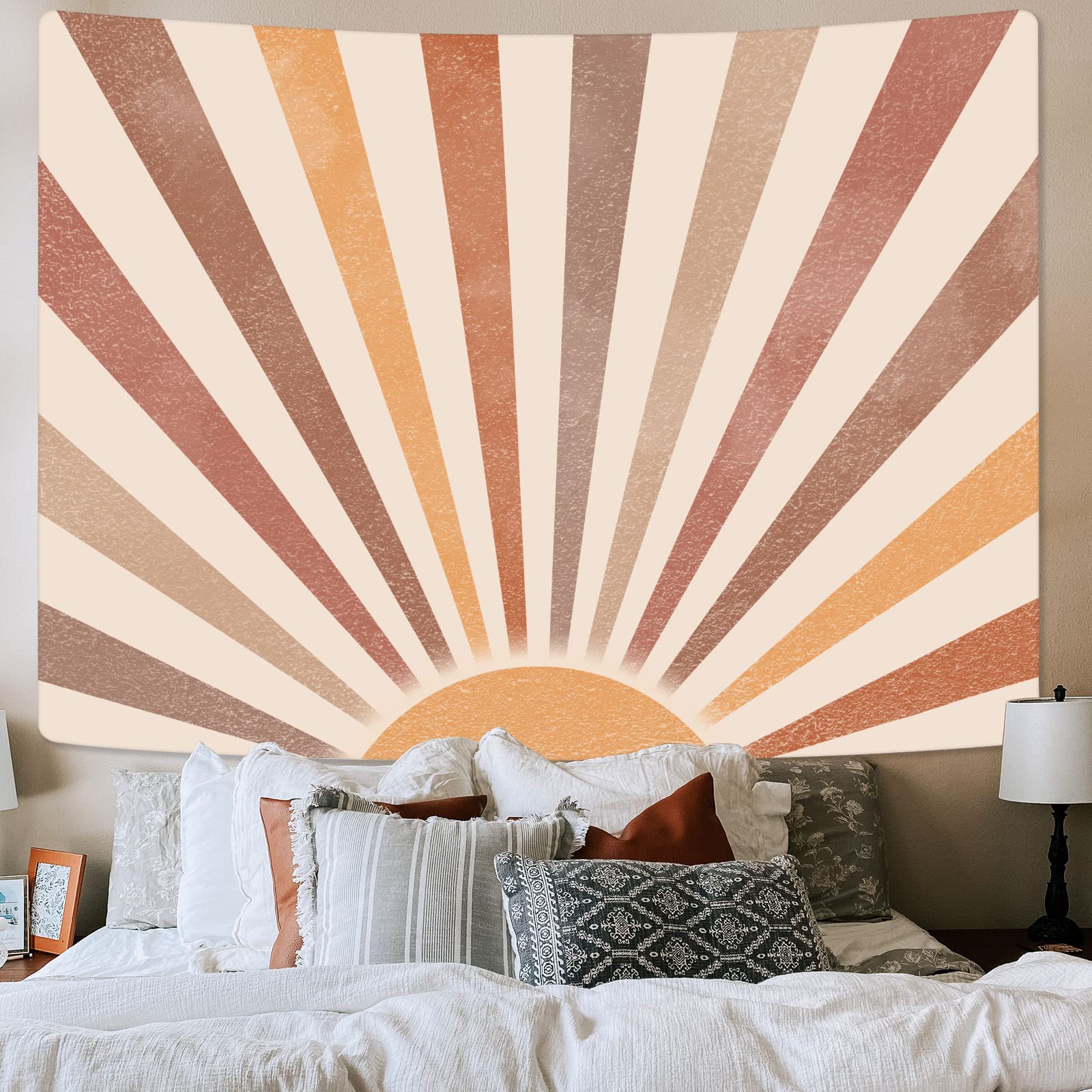 Vintage Boho Sun Tapestry Wall Hanging - 80x60 Inch Rainbow Abstract Bohemian Decor for Bedroom, Living Room & Dorm - Orange Aesthetic Retro Tapestry | Perfect for Hippie Style Home Decor, Festival Backdrops & Photo Shoot Backgrounds