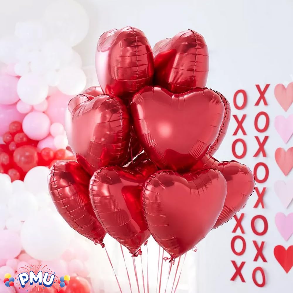 Valentine's Day Red Heart Shaped 18 Inch Mylar Foil Balloons - Pack of 100 for Party Decorations, Wedding Decor & Romantic Events