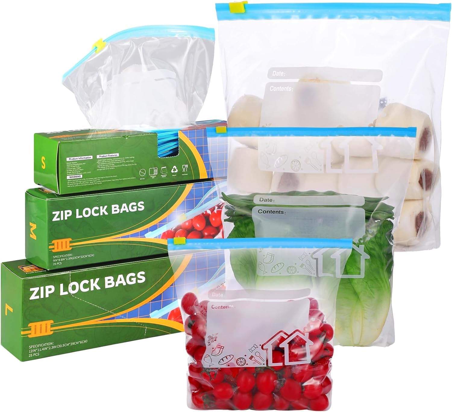 70 Pcs Reusable Freezer Bags with Zipper Lock - 3 Sizes (4.55L, 2.27L, 1L) Heavy Duty Expandable Bottom Food Storage Bags for Fruits, Vegetables, Meat & Snacks - Perfect for Meal Prep, Freezing & Organizing Kitchen Pantry
