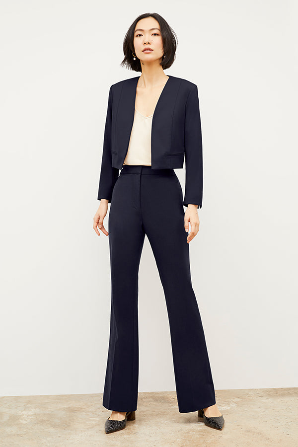 Horton Flare Trouser - Washable Wool Twill Pants for Women, Dark Navy - Perfect for Office Wear & Casual Outfits