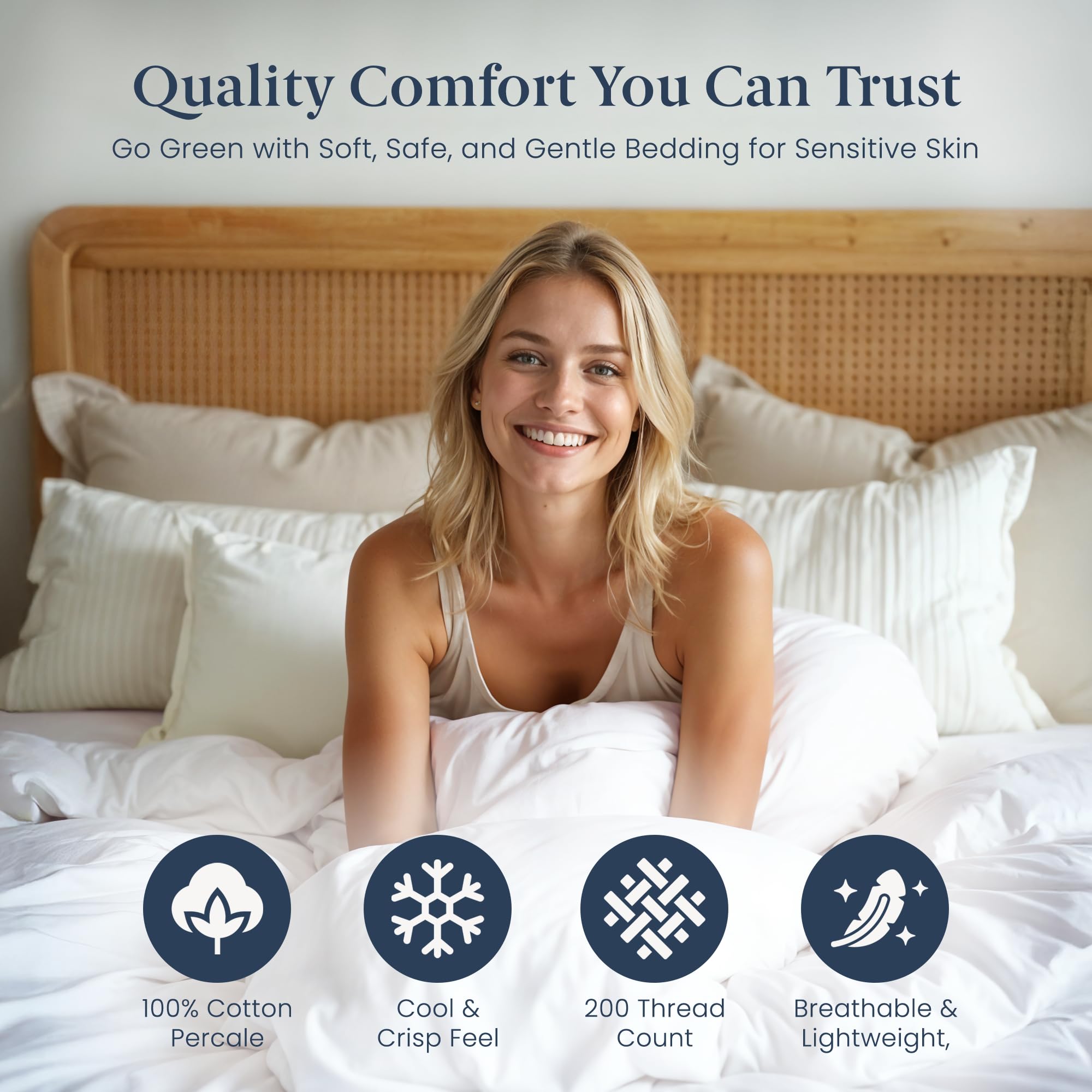 Luxury 100% Cotton Duvet Cover Set (3pc) - King/Queen/Cal King Size - Breathable & Lightweight Bedding - White & Navy Colors - Perfect for Master Bedroom, Guest Room & Hotel Stays