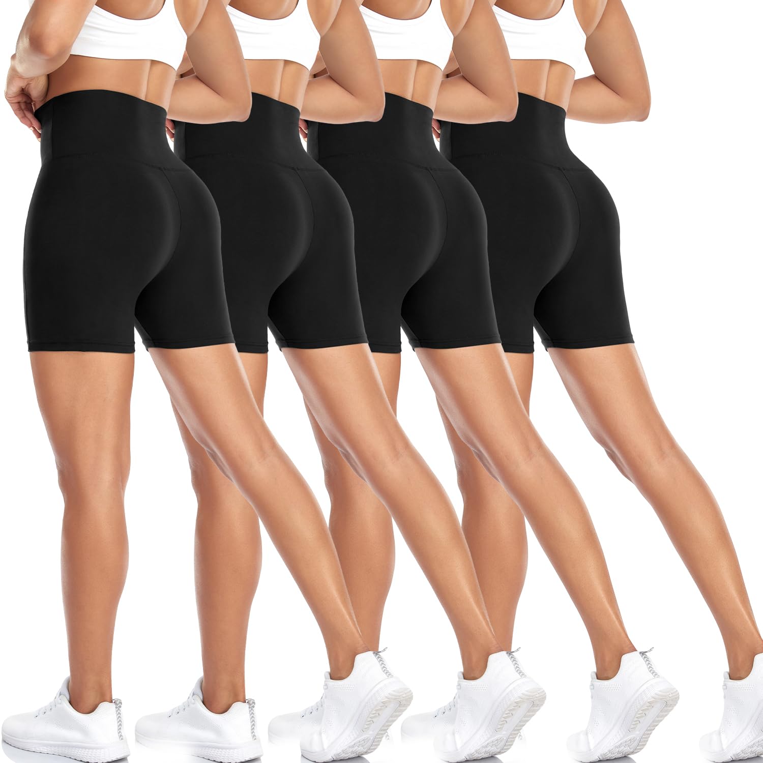 4 Pack Women's High Waisted Biker Shorts - 8