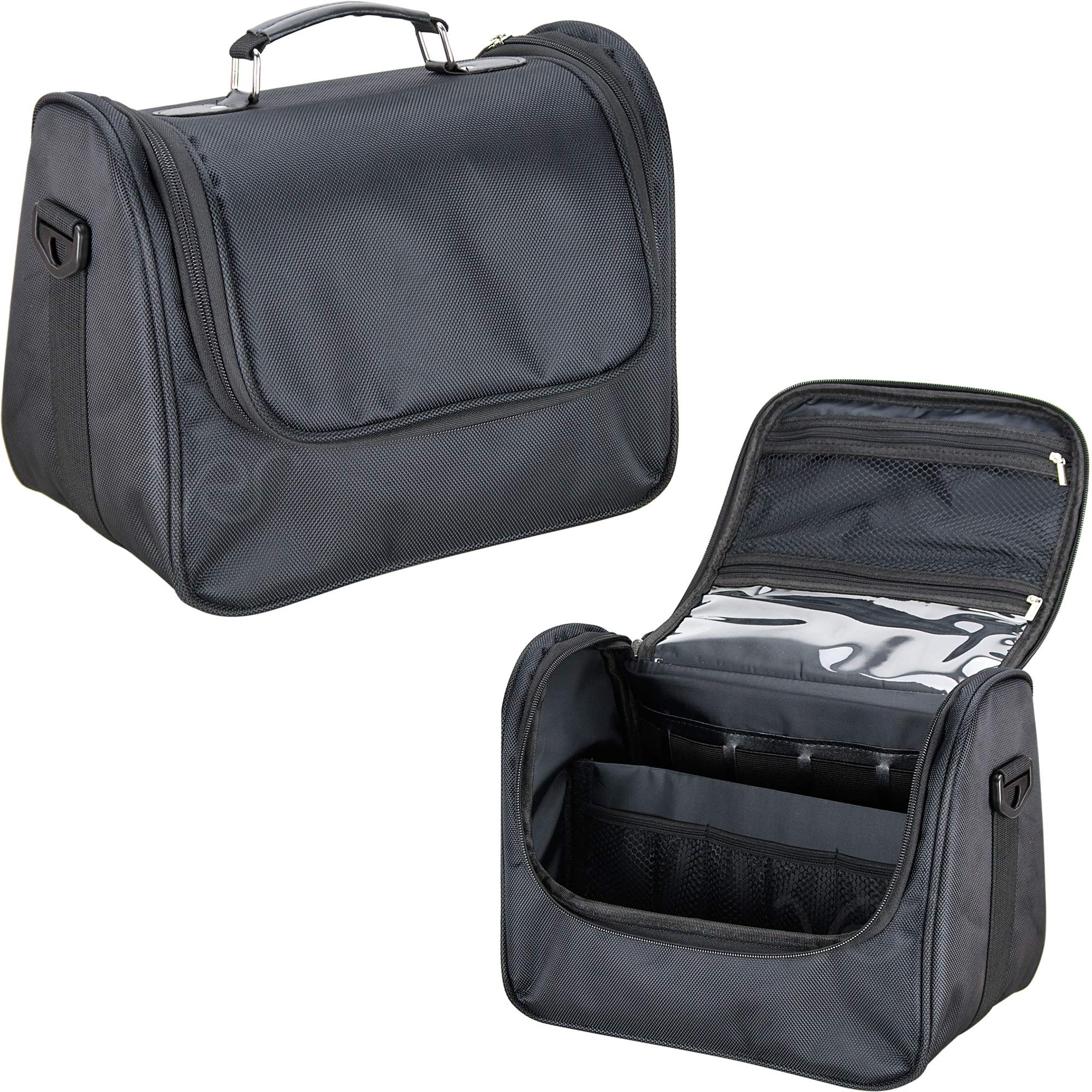 Ver Beauty Soft Sided Makeup Cosmetic Travel Case - Waterproof Nylon Toiletry Bag Organizer with Multiple Pockets for Cosmetics, Brushes & Skincare (Black) - Perfect for Travel, Gym & Daily Use