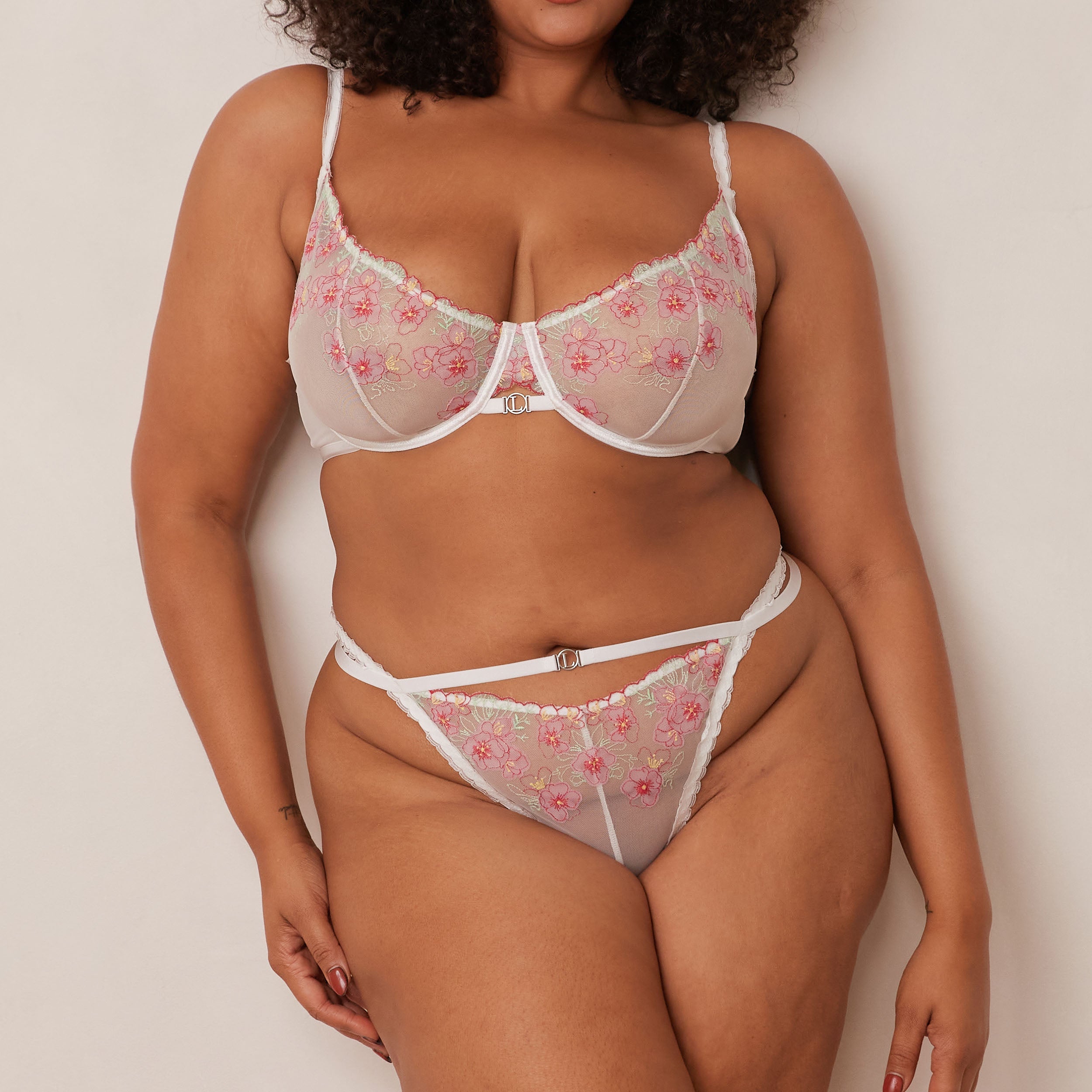 Ditsy Embroidered Balcony Bra - Lace Bralette for Women - Comfortable Underwire Push Up Bra - Perfect for Everyday Wear & Date Nights