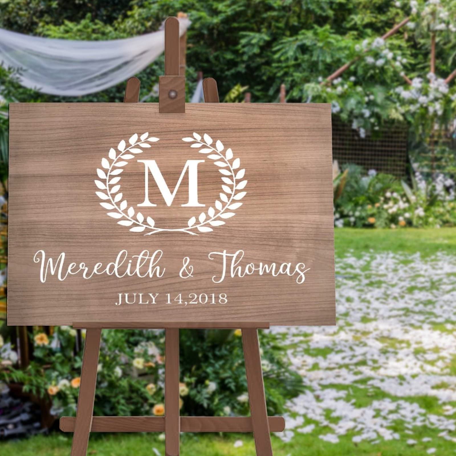 Custom Wooden Wedding Welcome Sign with Laurel Wreath Design - Rustic Wedding Entrance Decor with Personalized Name & Date - 20x30 Inch Country Wedding Sign for Outdoor, Indoor Ceremonies & Reception Decorations
