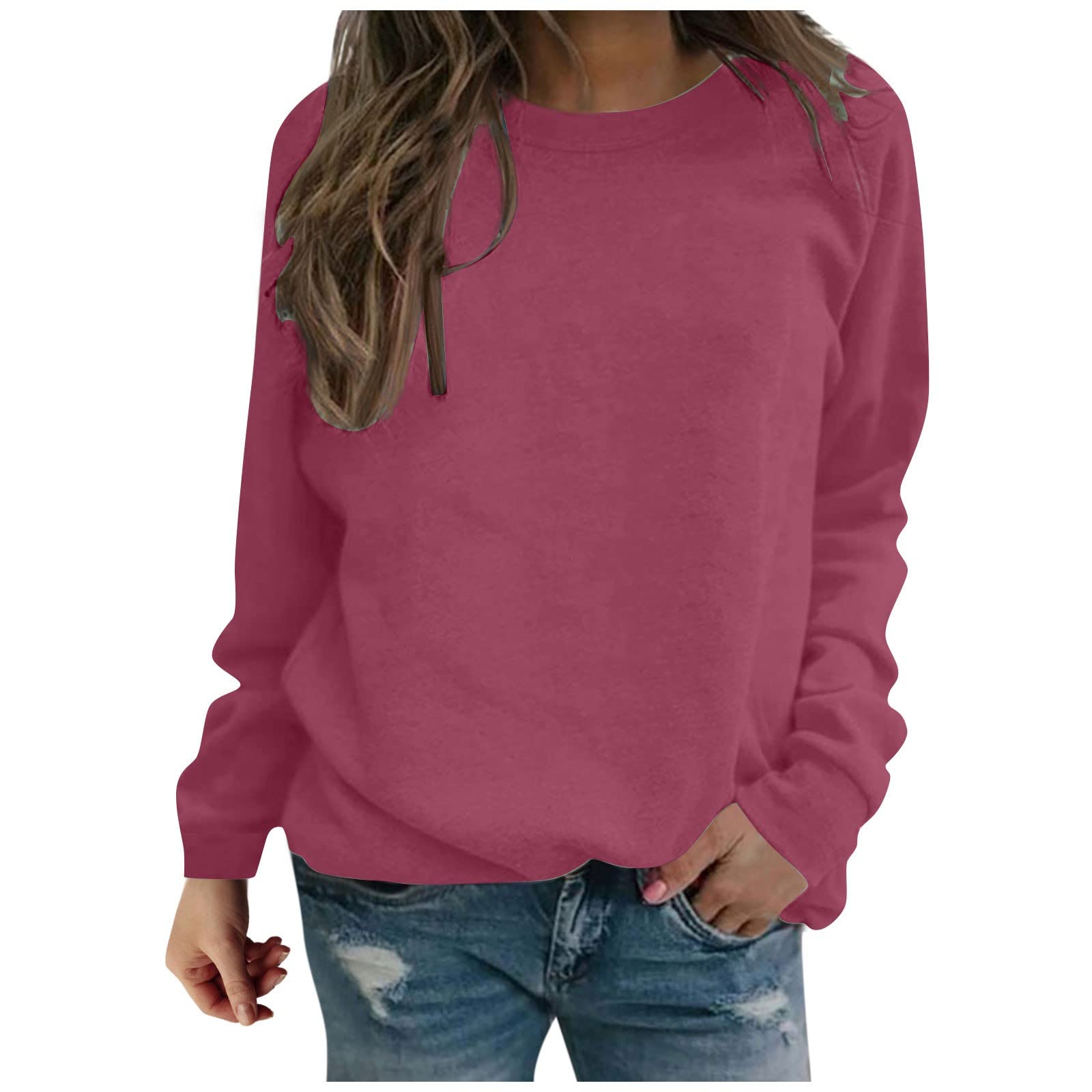 Women's Fall Sweatshirt Pullover - Soft Round Neck Long Sleeve Tunic Top | Casual Solid Color Shirts for Women | Perfect for Autumn Layering, Pumpkin Picking & Cozy Coffee Dates