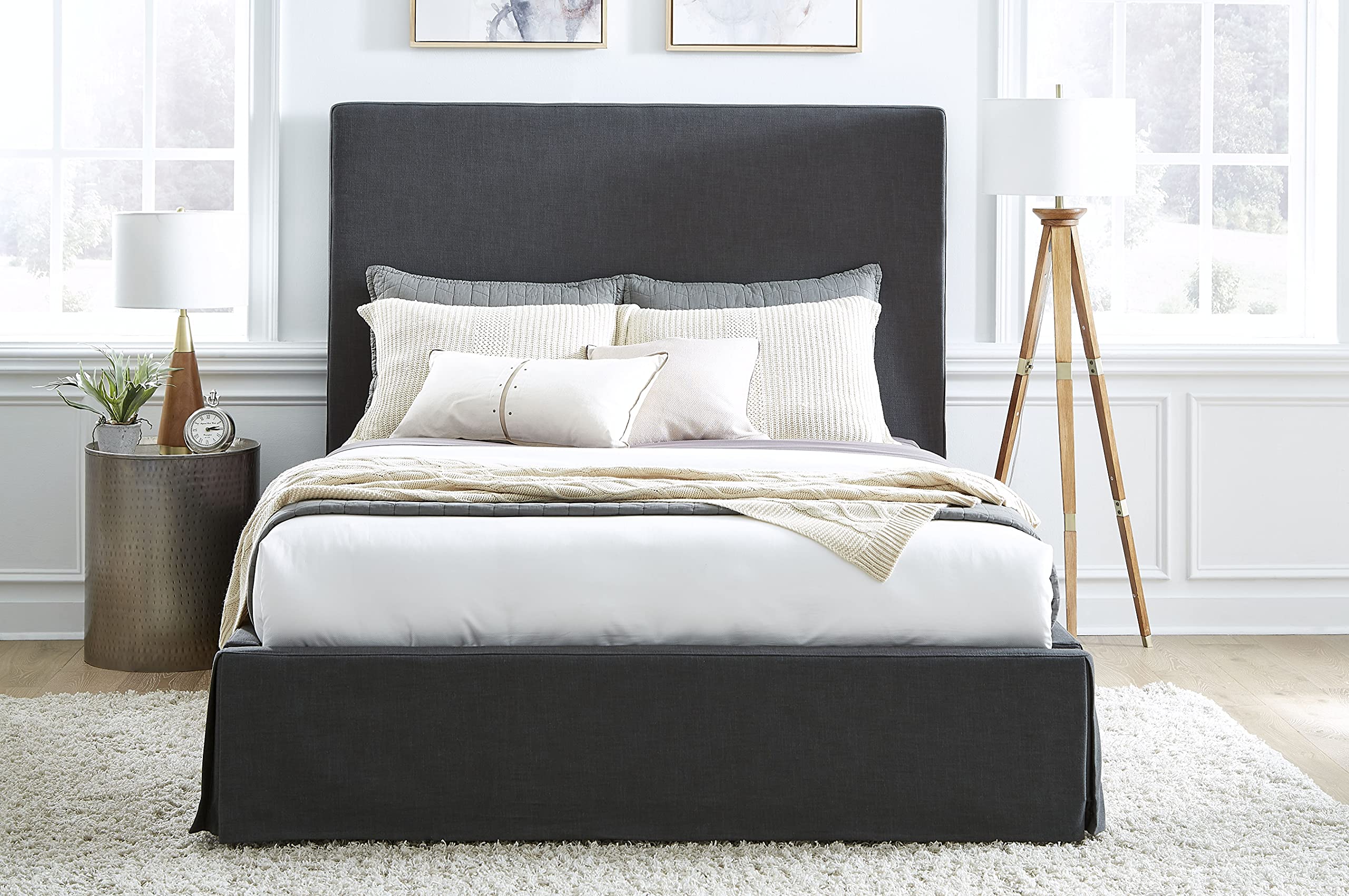 Modus Furniture Solid Wood Panel Bed Frame - California King Size, Cheviot Iron Finish - Sturdy & Elegant Bedroom Furniture for Master Suite or Guest Room