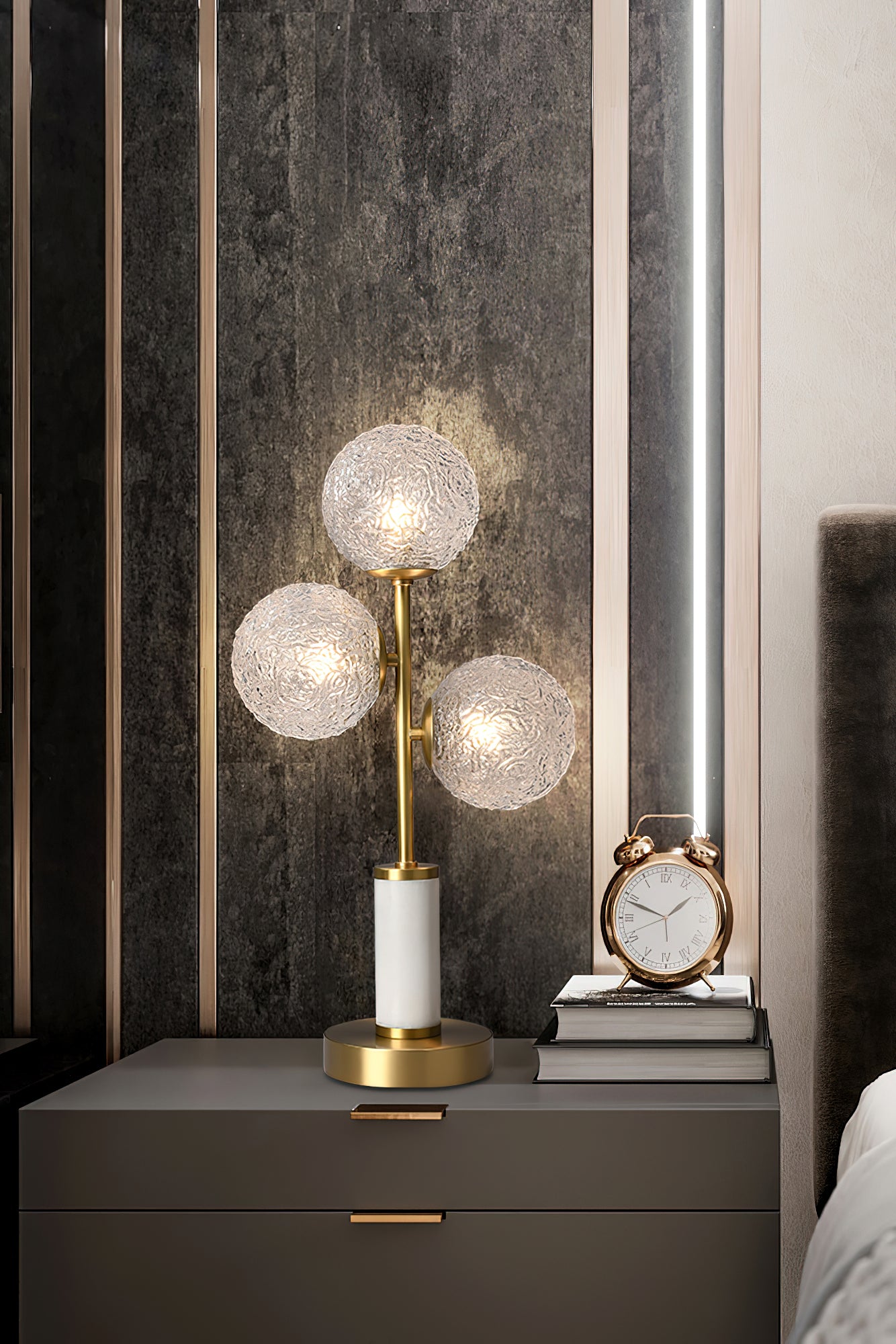 3-Head Glass Ball Table Lamp - Modern LED Desk Light for Bedroom, Living Room, and Office Decor - Perfect for Reading, Working, and Ambient Lighting