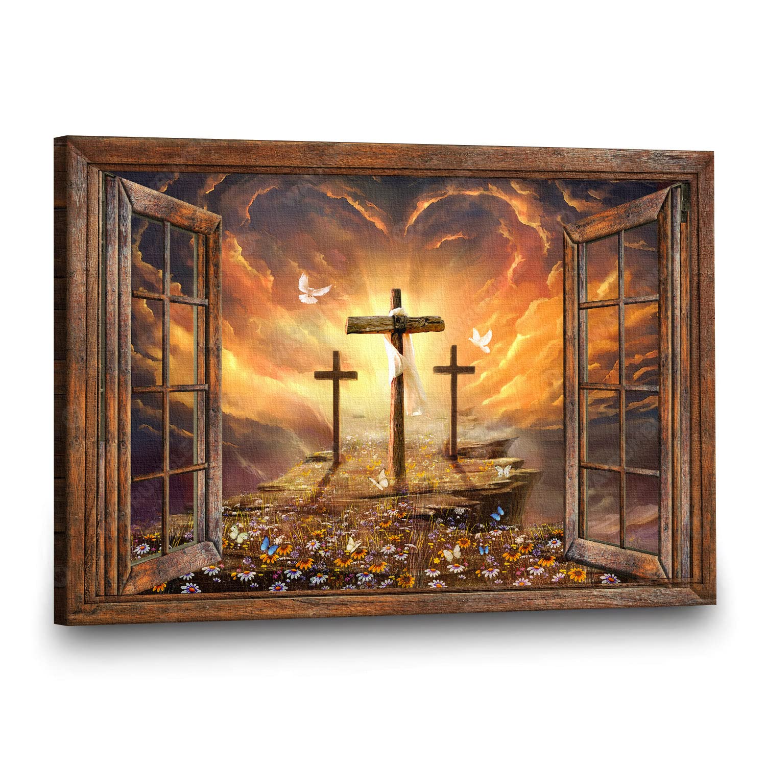 Wayrumble Sunset Painting - Jesus Landscape Canvas Print Wall Art 48x32 inches, Religious Home Decor for Living Room, Bedroom & Church
