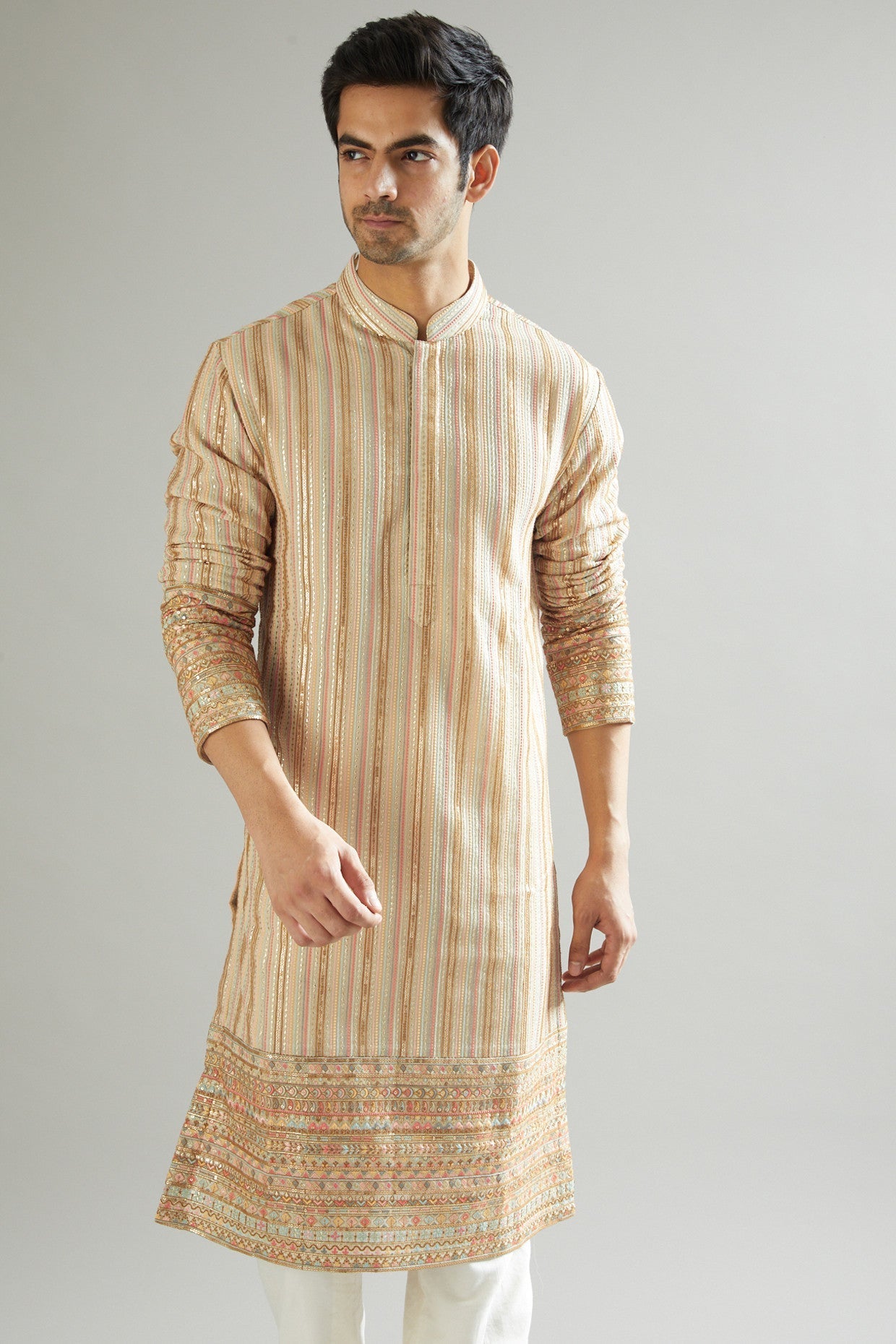 Elegant Nude Thread Embroidered Kurta for Women | Traditional Indian Ethnic Wear | Perfect for Festivals, Weddings & Casual Outings