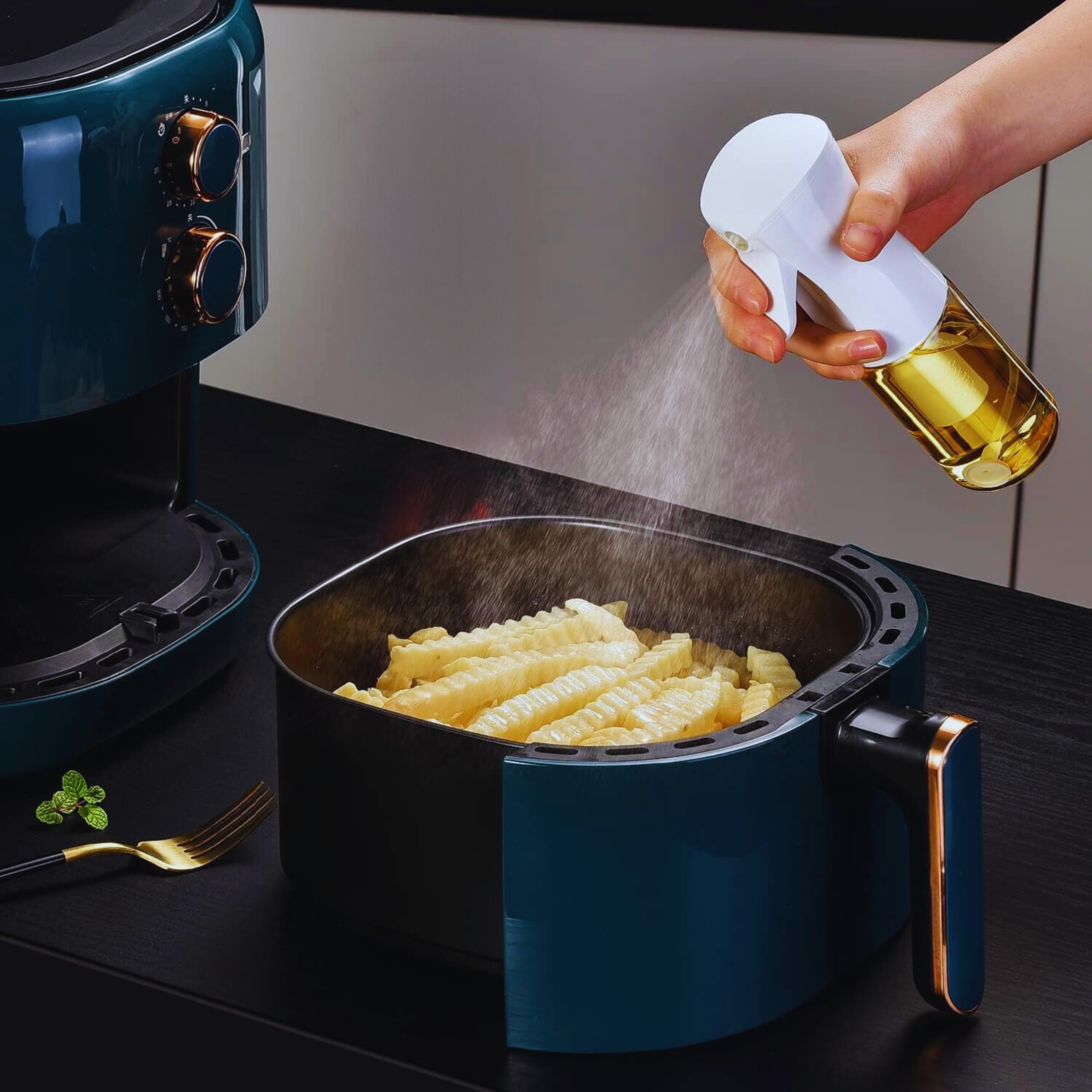 Premium Glass Oil Sprayer for Cooking - 200ml Olive Oil Mister with Safety Lock & Cleaning Brush - Perfect for Air Fryer, Salad, Baking, Frying & BBQ - Healthy Kitchen Gadget for Low-Fat Cooking