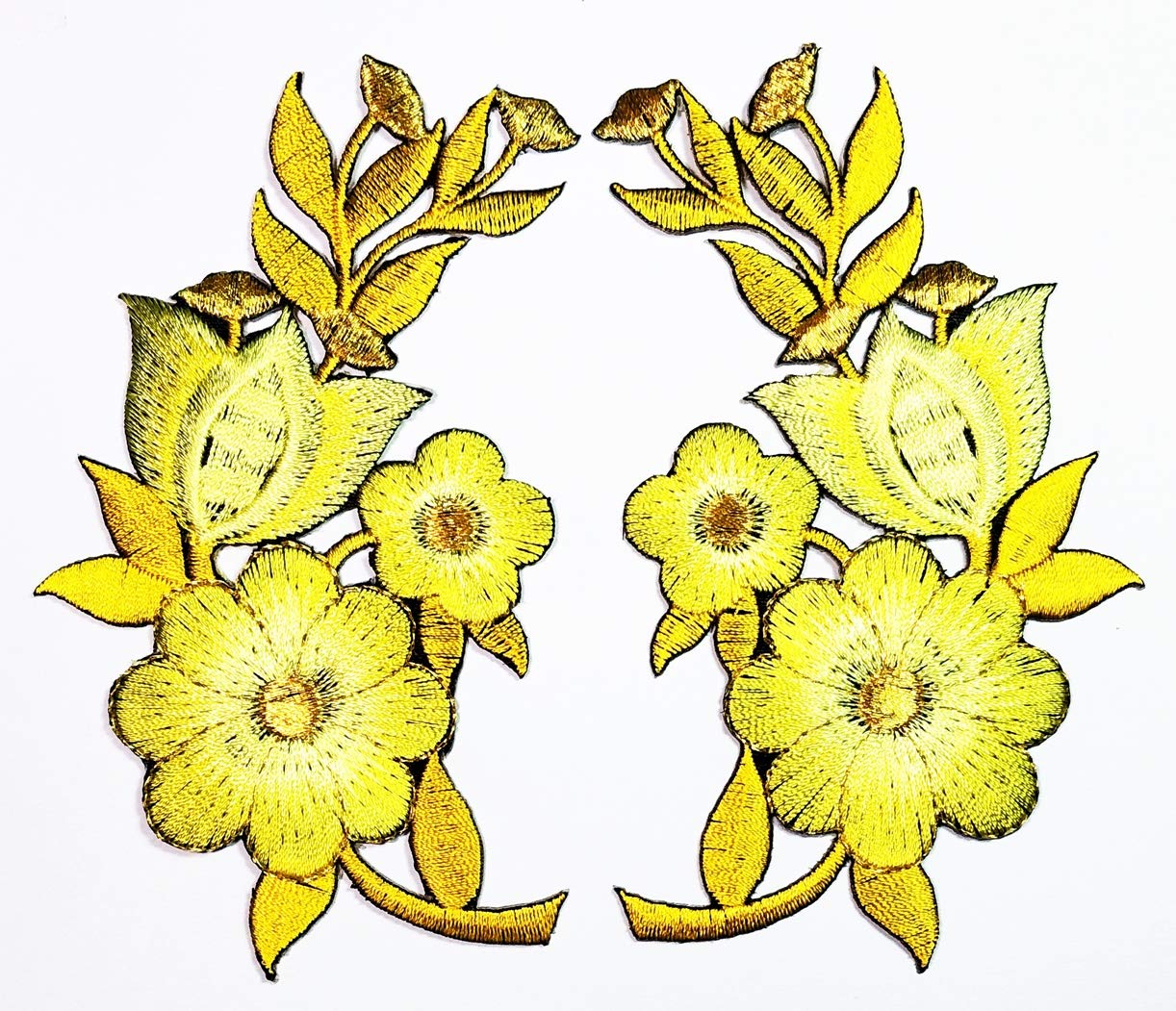 PARITA Iron On Flower Patches - 1 Pair Yellow Gold Daisy Pansy Embroidered Appliques for DIY Clothes, Jackets, Jeans, Dresses & Hats | Easy Fabric Decoration for Fashion Upcycling & Craft Projects