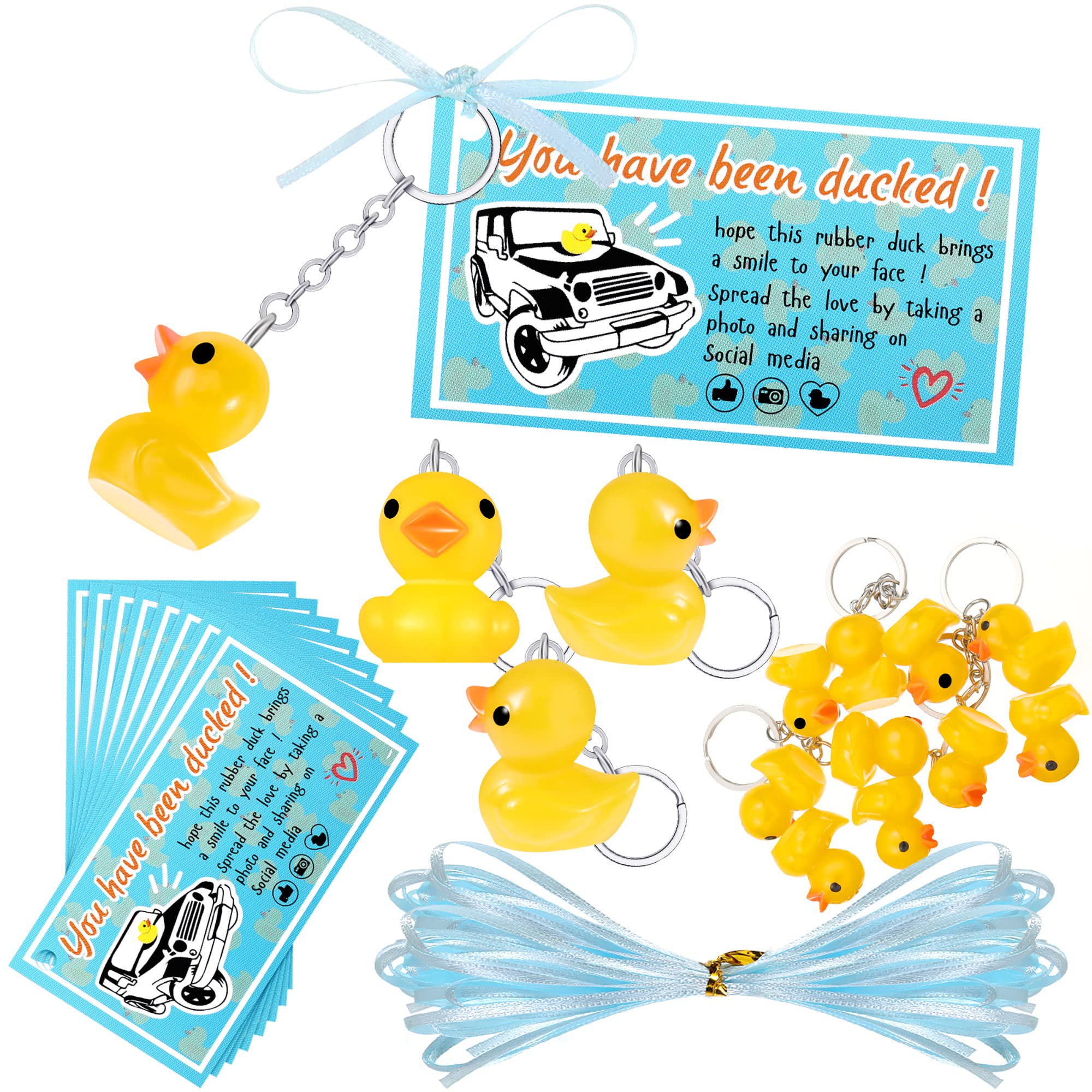20 Sets Cute 3D Yellow Rubber Duck Keychains - Small Party Favors with Gift Cards & Tags - Perfect for Birthday Parties, Baby Showers & Wedding Decorations