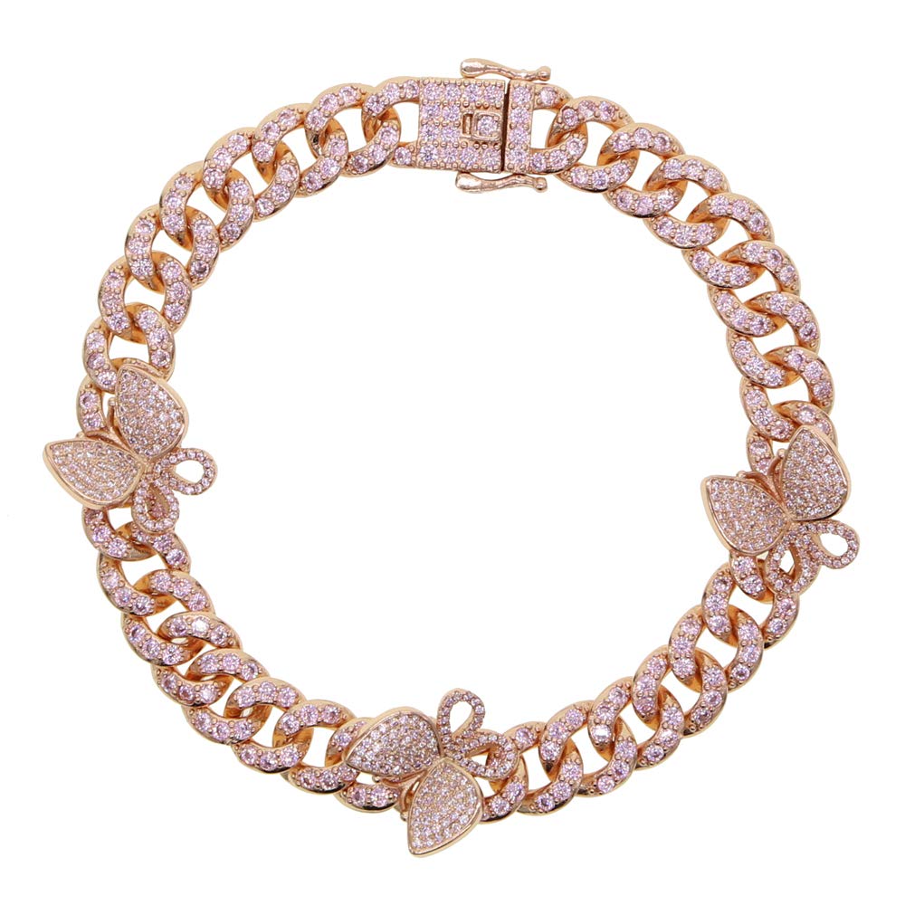 2020 Summer New Iced Out Silver Color 10mm CZ Cuban Link Chain Butterfly Anklet For Women - Elegant Jewelry for Beach Parties, Weddings & Everyday Wear