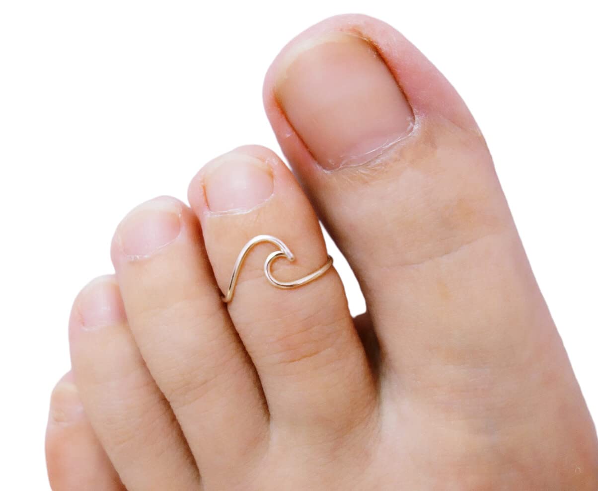 14K Rose Gold Filled Wave Toe Ring - Handmade Ocean Wave Surfer Jewelry - Minimalist Stacking Rings for Beach Lovers - 925 Sterling Silver Toe Ring for Women - Perfect for Summer Vacations & Boho Fashion