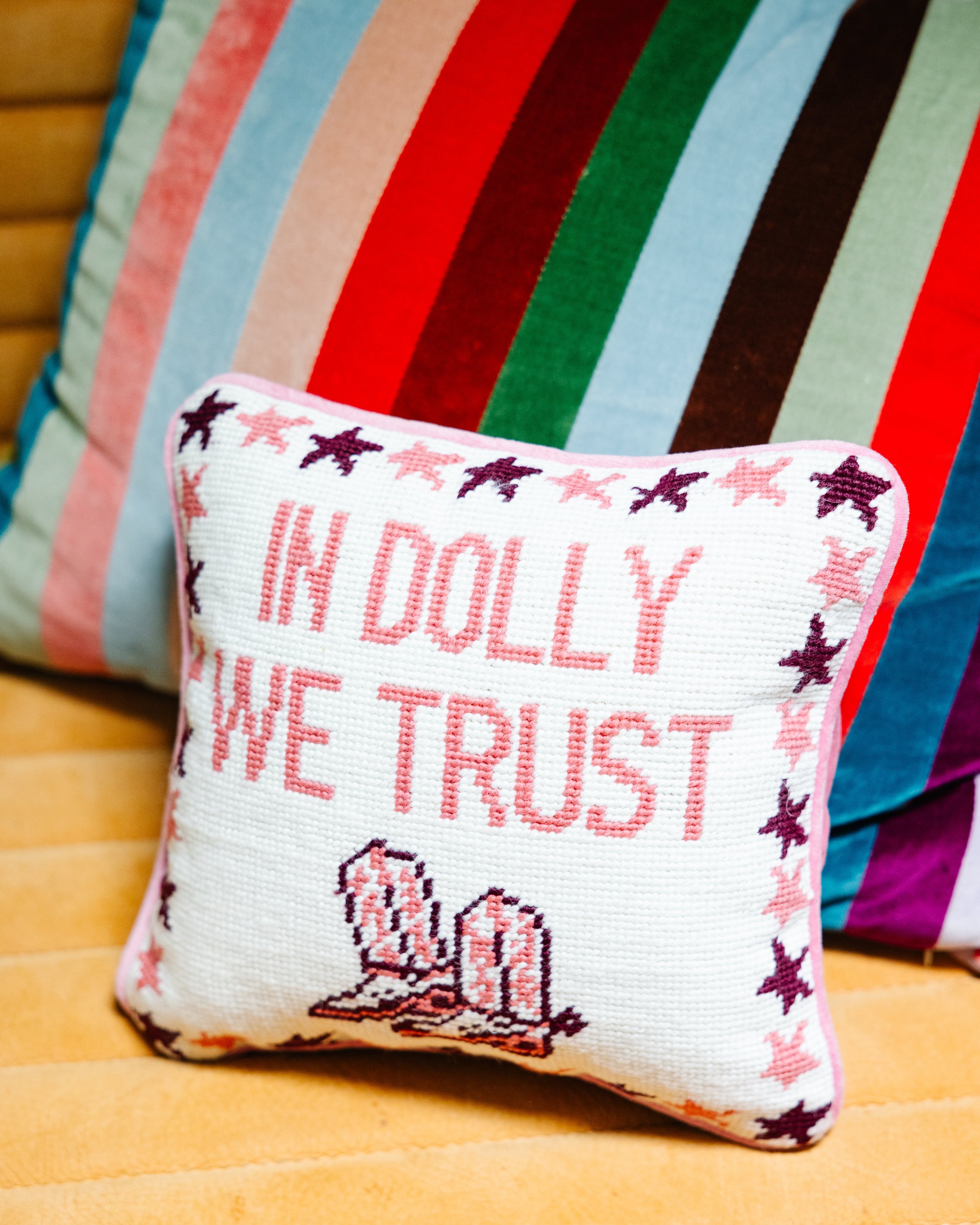 Trust Dolly Needlepoint Pillow - Elegant Handmade Home Decor for Sofa, Bed & Living Room - Perfect Gift for Housewarming, Wedding & Christmas