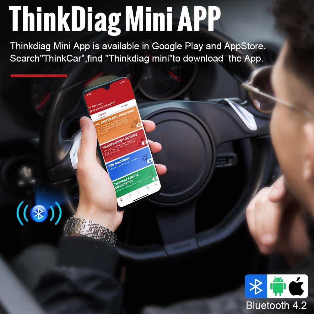THINKDIAG MINI Bluetooth OBD2 Scanner Diagnostic Tool - Full System Car Code Reader for iOS & Android - Check Engine Light, Fault Codes & Live Data - Perfect for DIY Car Repairs & Professional Mechanics