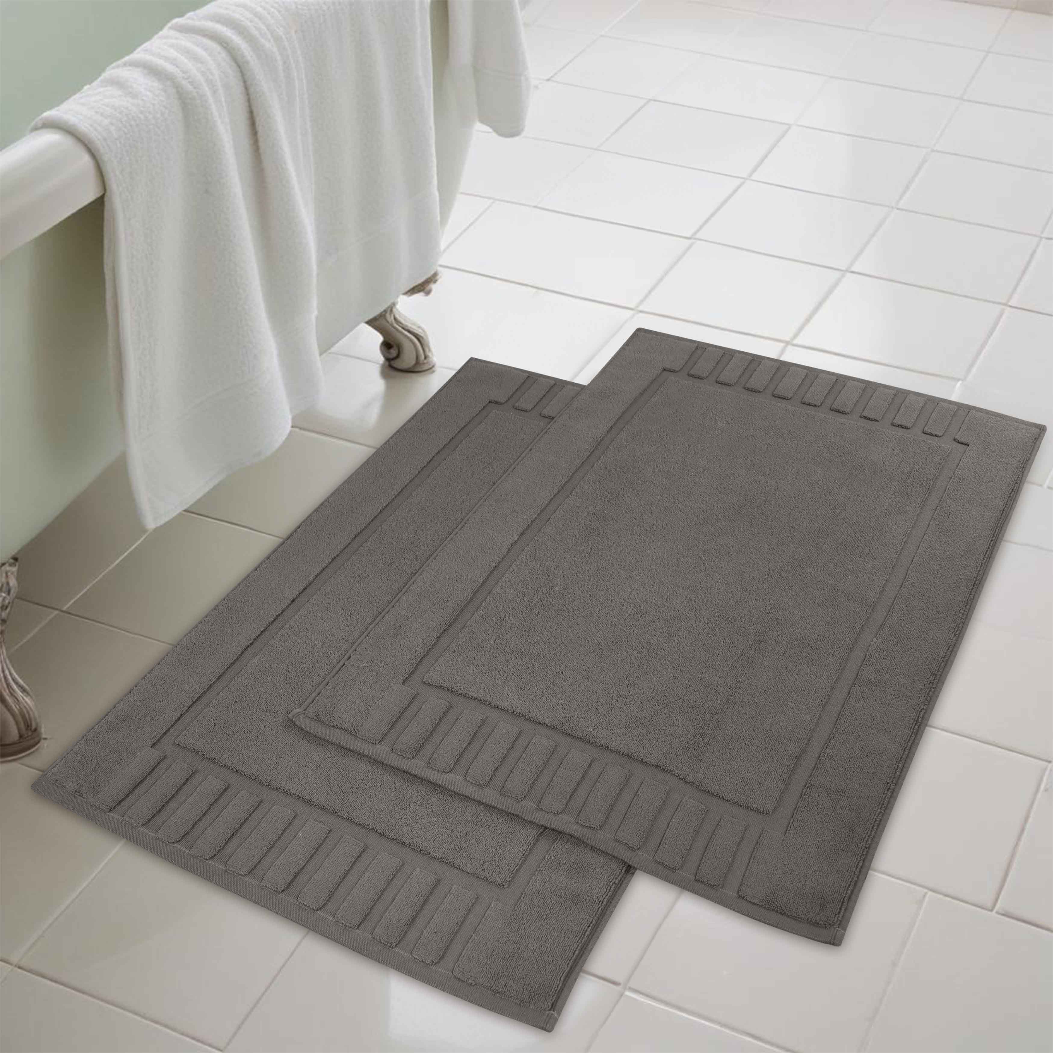 Premium Cotton Modern Geometric Border Absorbent Bath Mat Set of 2 - Non-Slip Soft Bathroom Rug for Bathroom Floor, Shower, Vanity Area - Home Decor Essentials