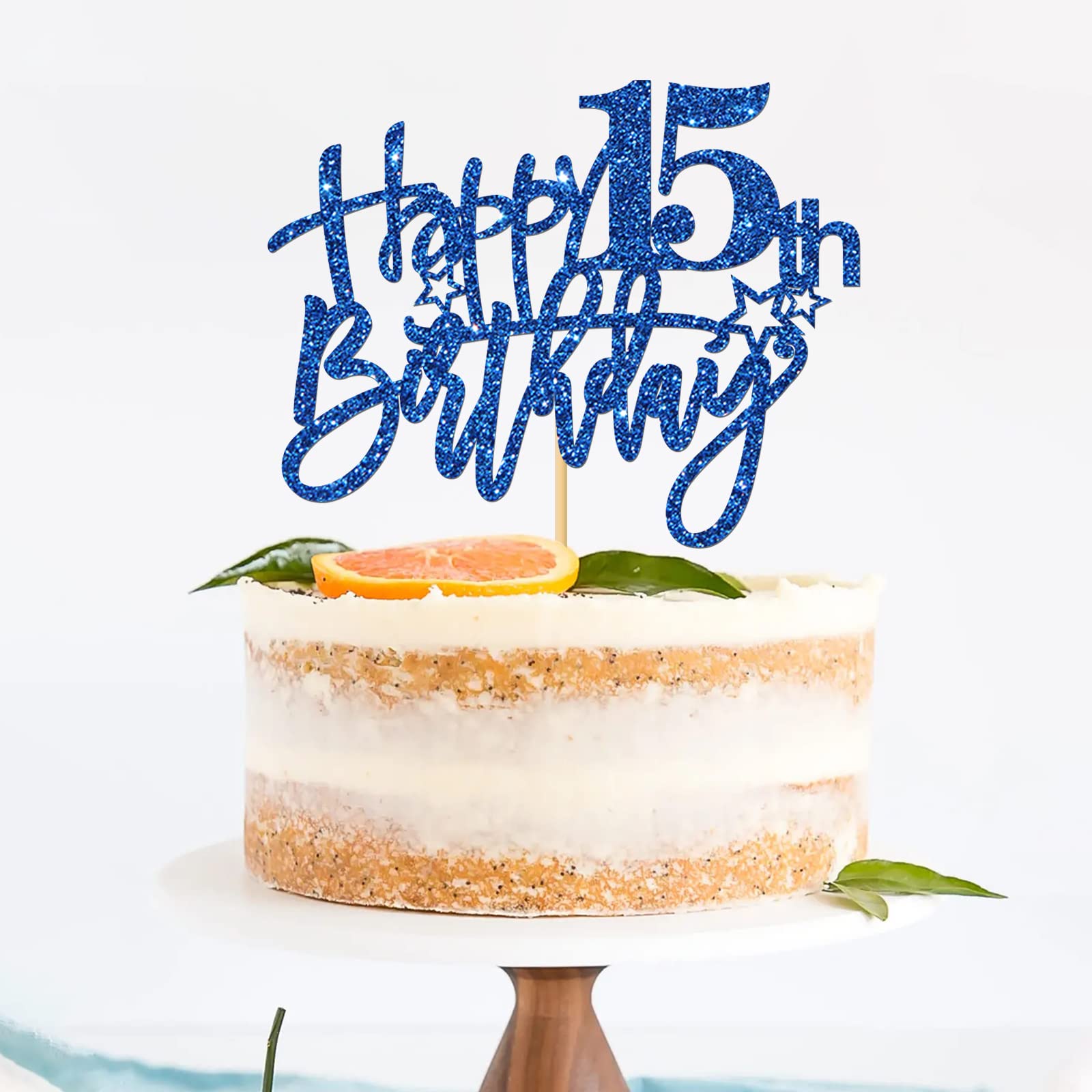 15th Birthday Cake Topper - Glitter Blue Cake Decor for 15 Year Old Girl or Boy - Teen Birthday Party Supplies - Perfect for Sweet 15 Celebrations & Quinceañera Parties