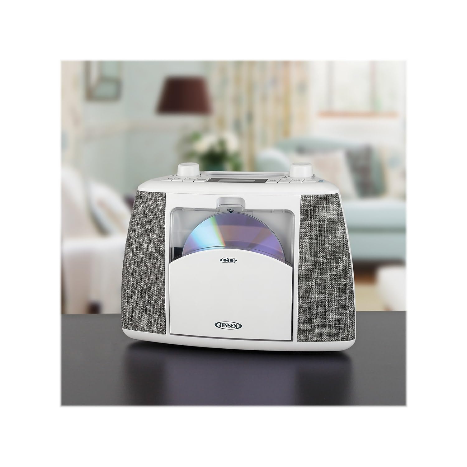 JENSEN Portable Bluetooth CD Player with AM/FM Radio - Wireless Music System for Home, Office & Travel | Compact Audio Player with Built-in Speaker | Perfect for Parties, Camping, Relaxation, Bedroom, Car & Outdoor Activities | Great for Music Lovers & Audiophiles