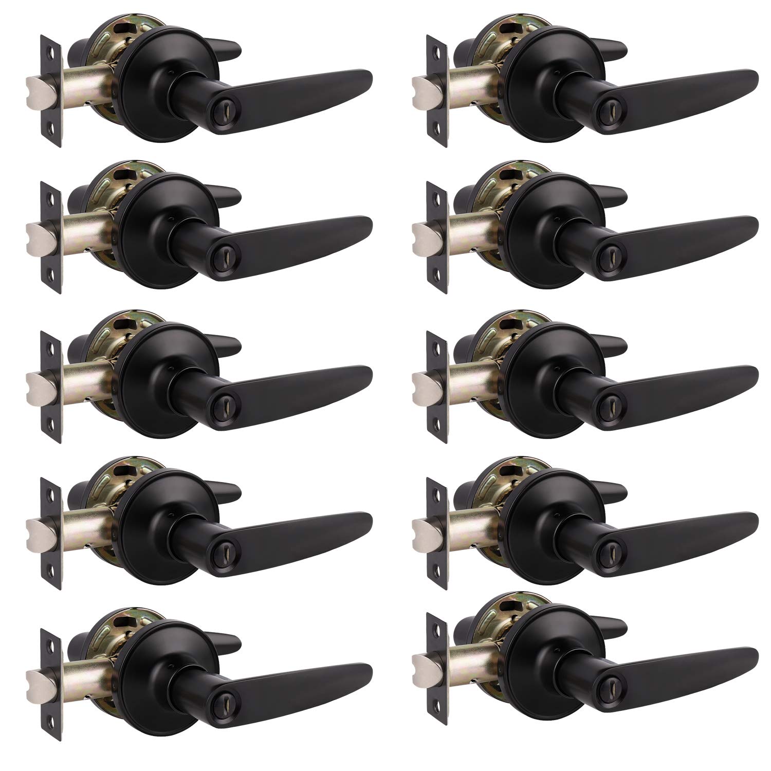 10 Pack Privacy Lever Door Handles with Thumb Turn Lock - Keyless Entry for Bedroom & Bathroom - Black Wave Style Left/Right Hand Universal - Perfect for Home, Office, and Rental Properties